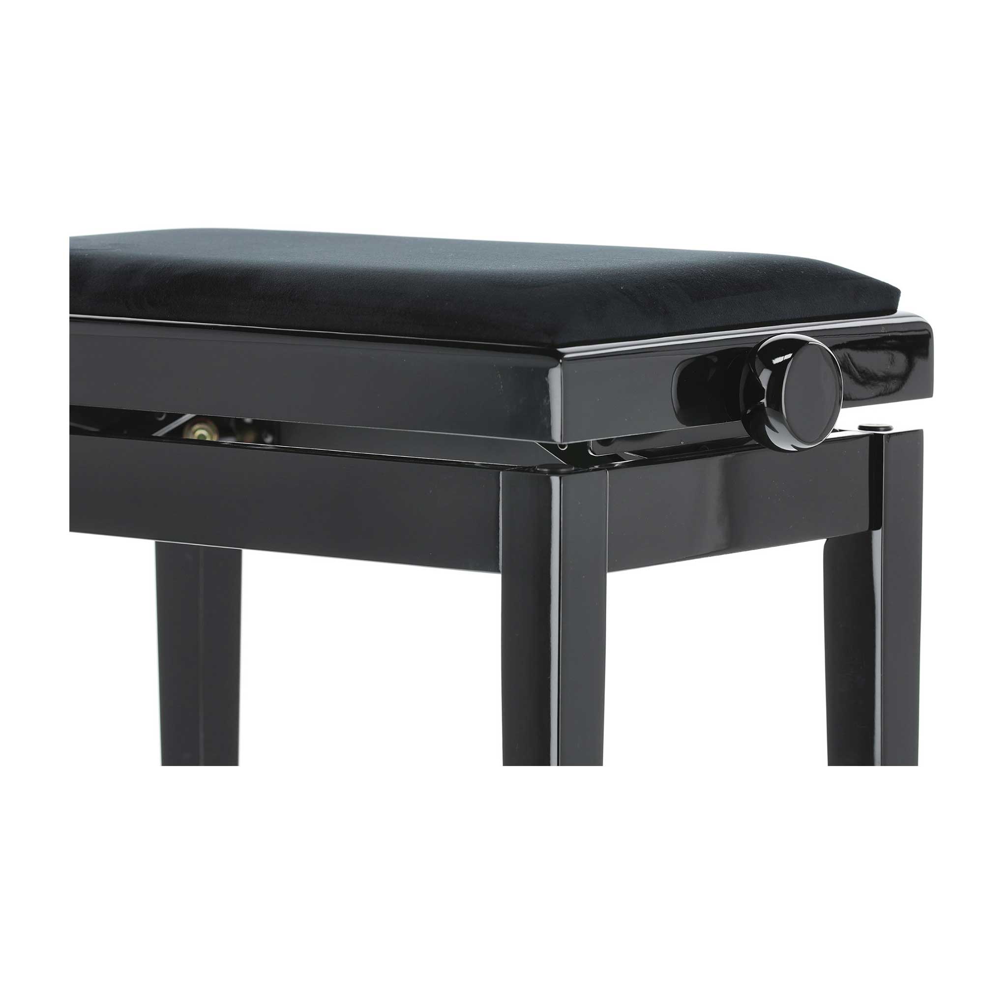 Klavierbank Gewa Deluxe schwarz poliert mit Velour Sitzpolster Detail Knopf