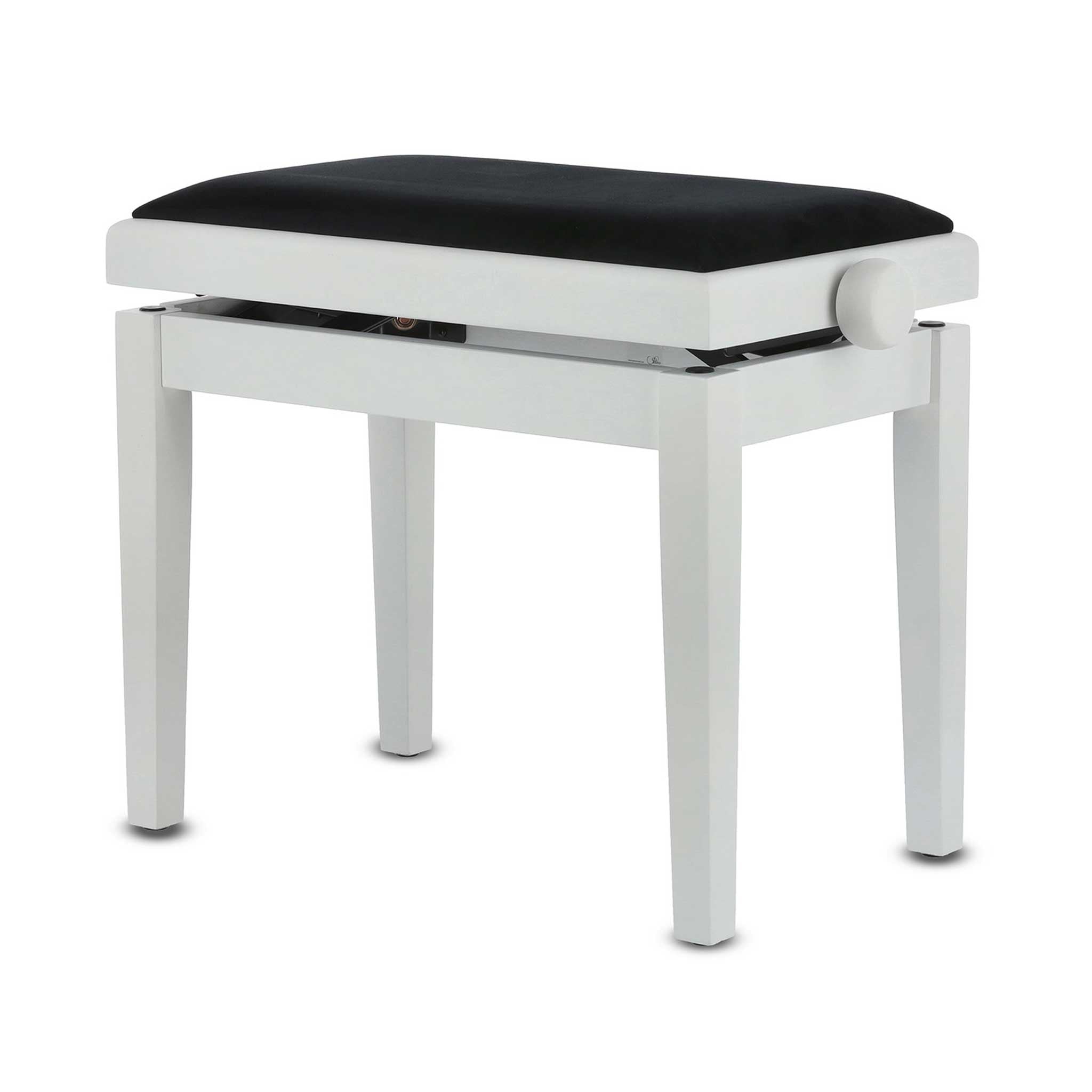 Klavierbank Gewa Deluxe weiss matt mit stoff schwarz gedreht