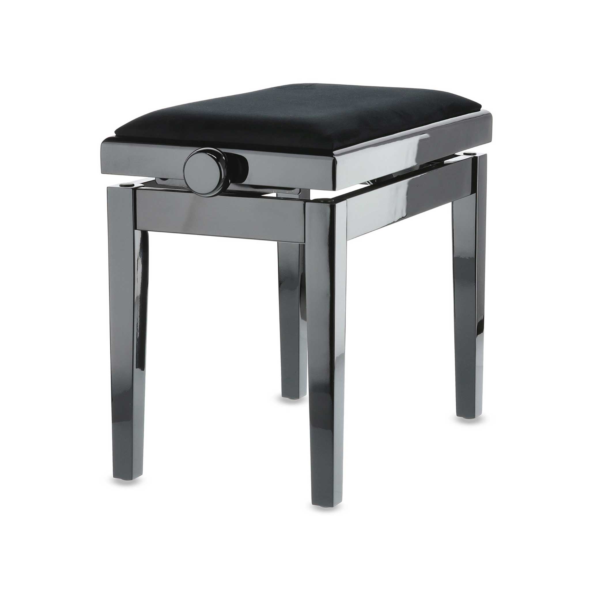 Klavierbank Gewa Deluxe schwarz poliert mit Velour Sitzpolster linke Seite