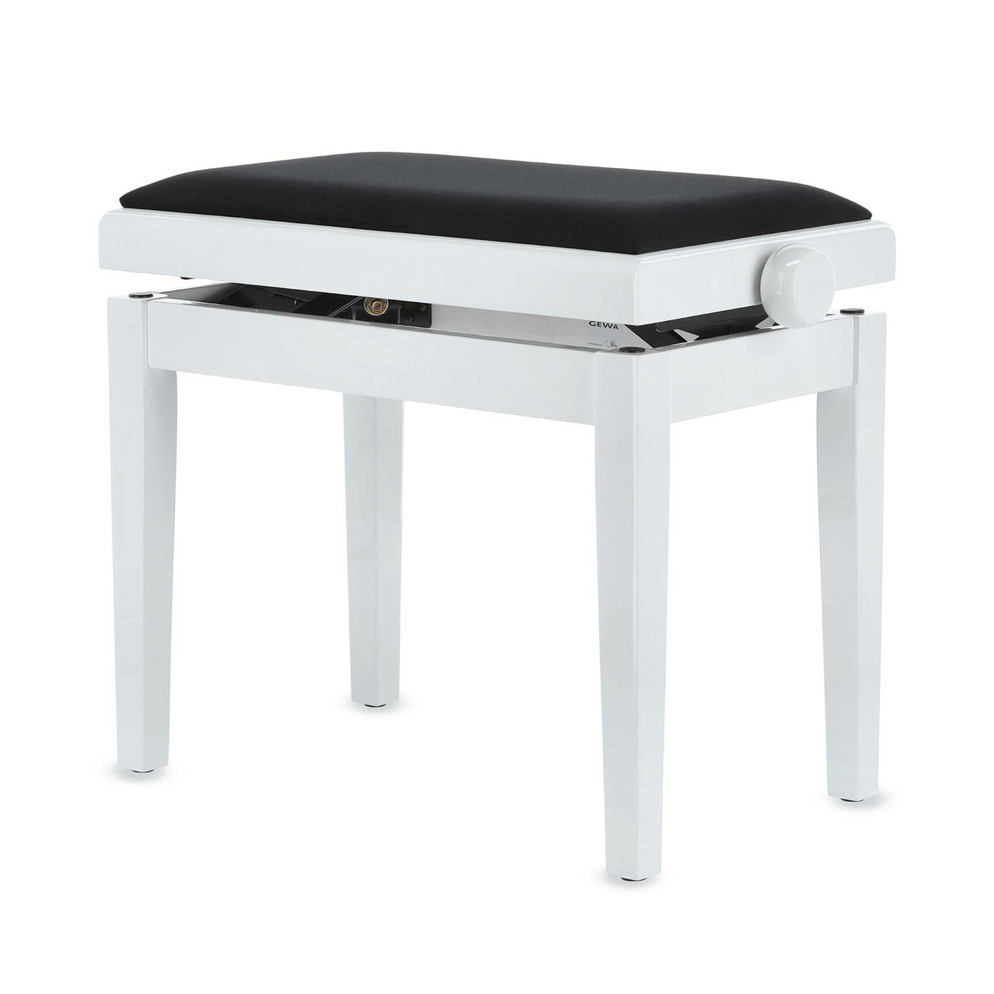 Klavierbank Gewa Deluxe weiß glänzend angewinkelt