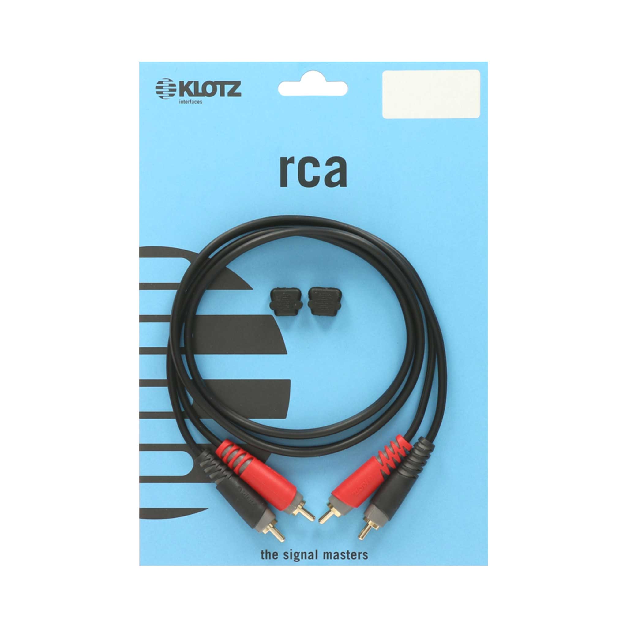 Klotz RCA Chinch Kabel Stecker Rot und Schwarz aufgerollt im blauen blister