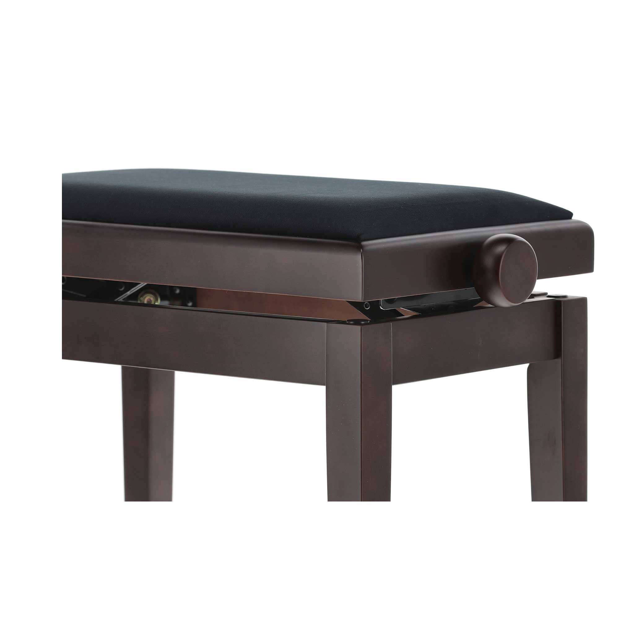 Klavierbank Gewa Deluxe Rosenholz Polster schwarz Detail Knauf