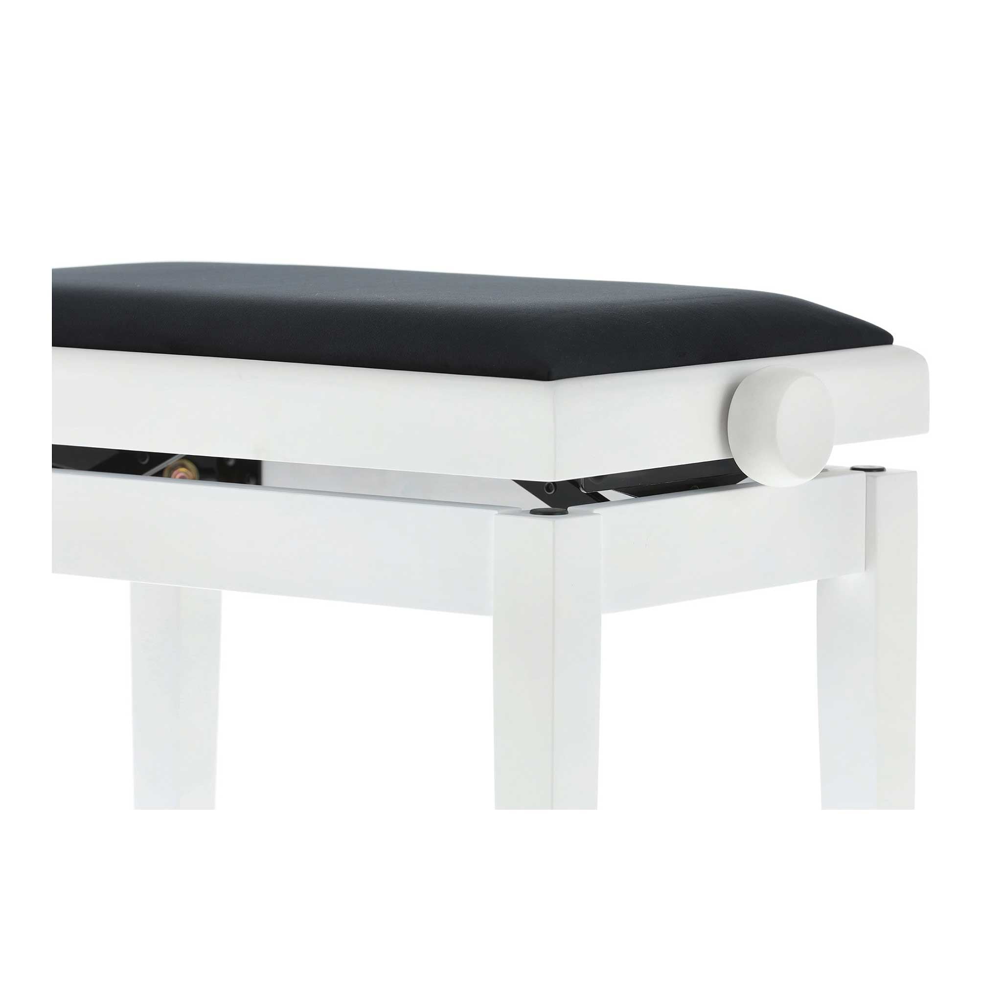 Klavierbank Gewa Deluxe weiss matt mit stoff schwarz knauf detail