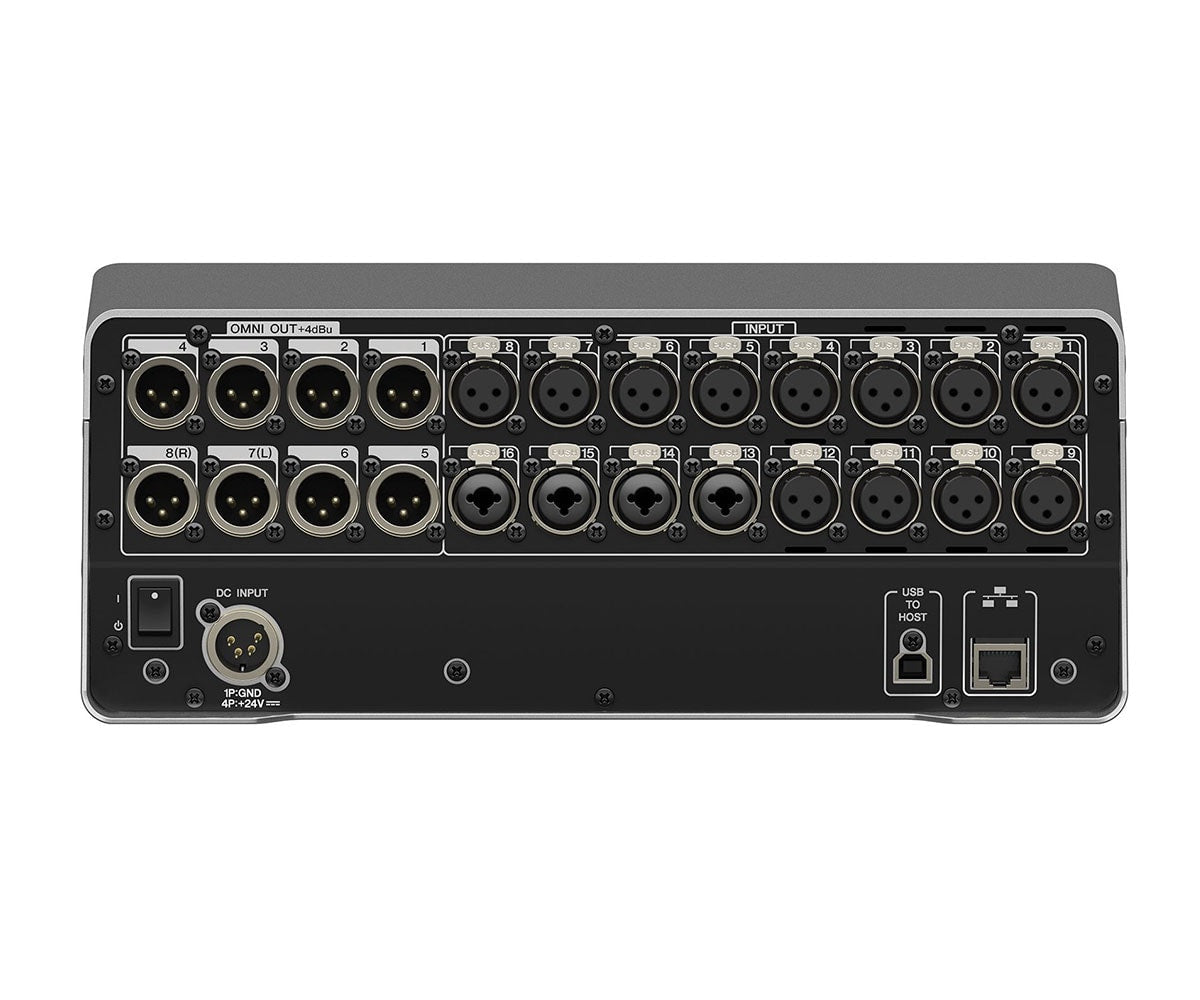 Yamaha DM3S Digital Mischpult Rückseite mit XLR Anschlüssen und Ethernet