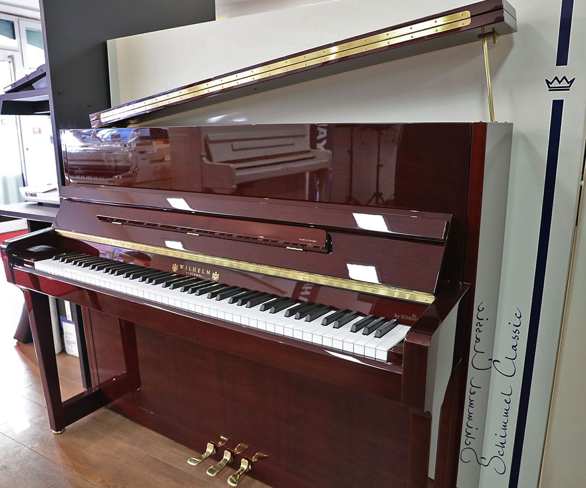 Wilhelm Schimmel W118 Mahagoni poliert seitlich Deckel offen