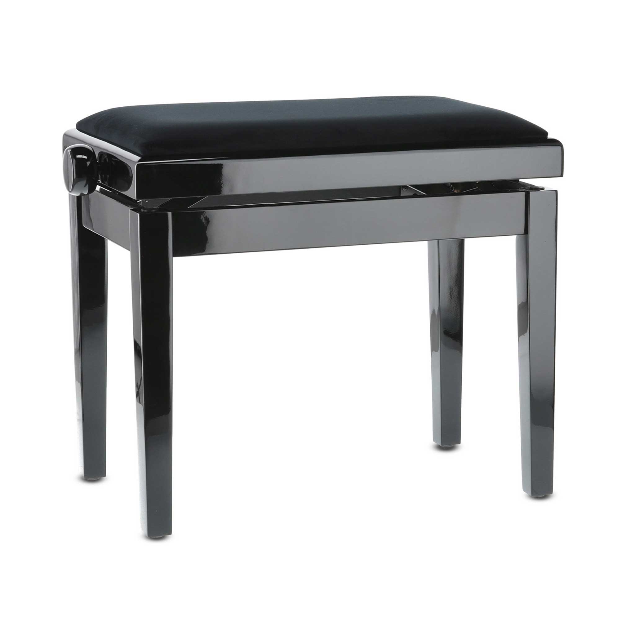 Klavierbank Gewa Deluxe schwarz poliert mit Velour Sitzpolster Seite