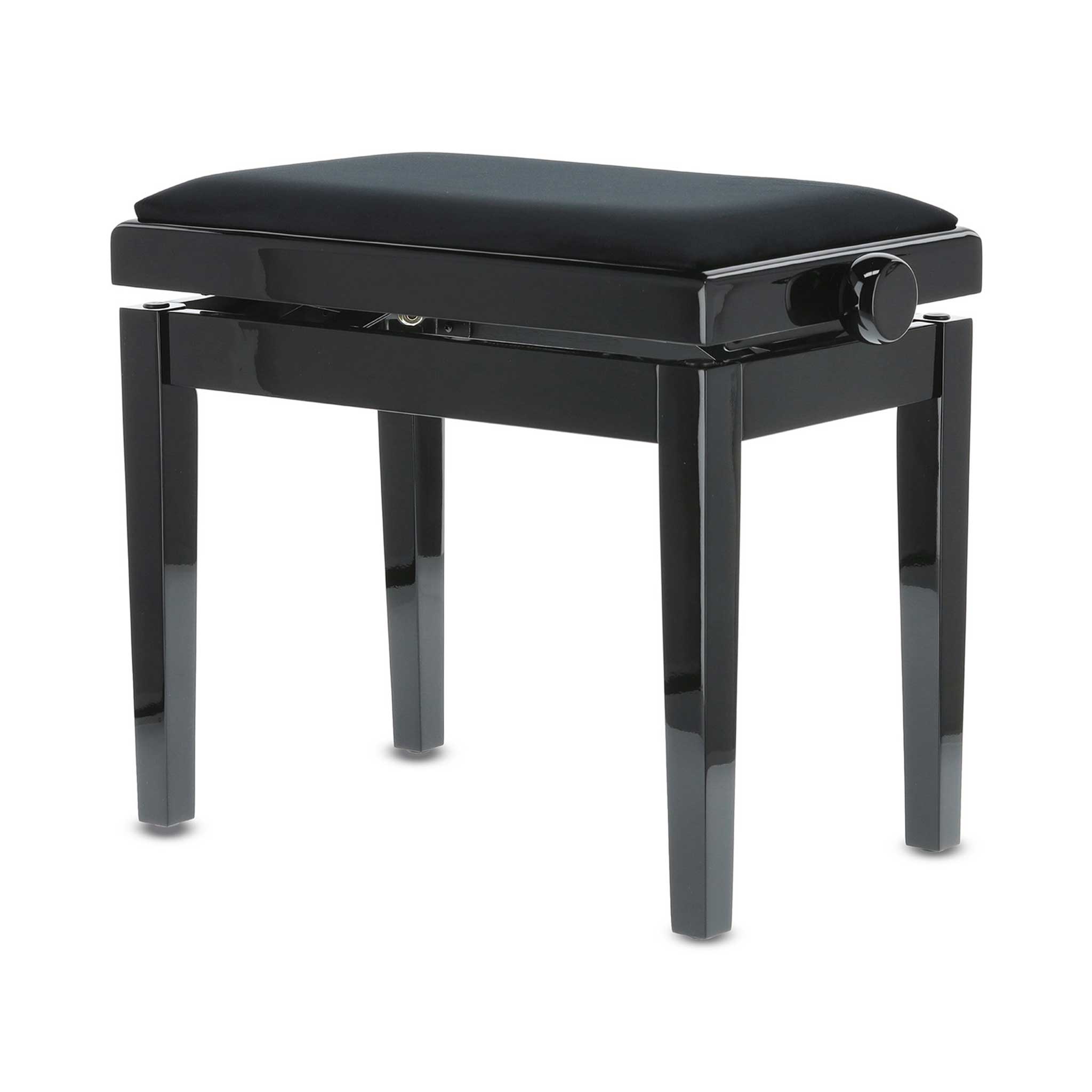 Klavierbank Gewa Deluxe schwarz poliert mit Velour Sitzpolster gedreht