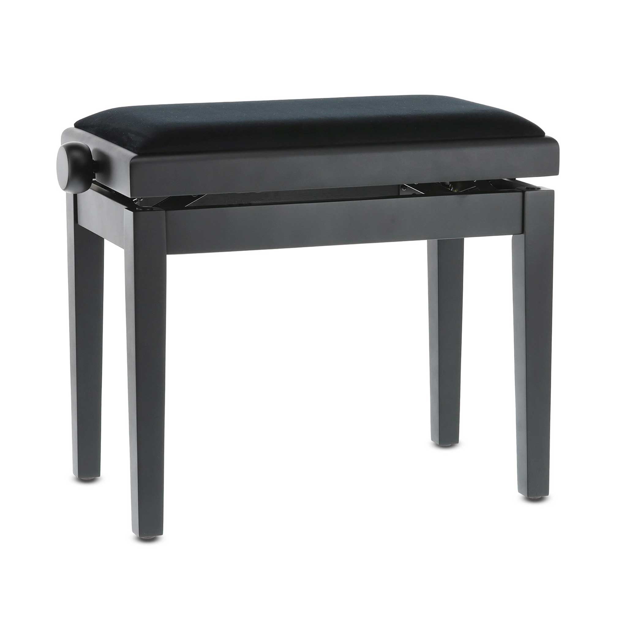 Klavierbank Gewa Deluxe schwarz matt mit Stoffbezug schräg