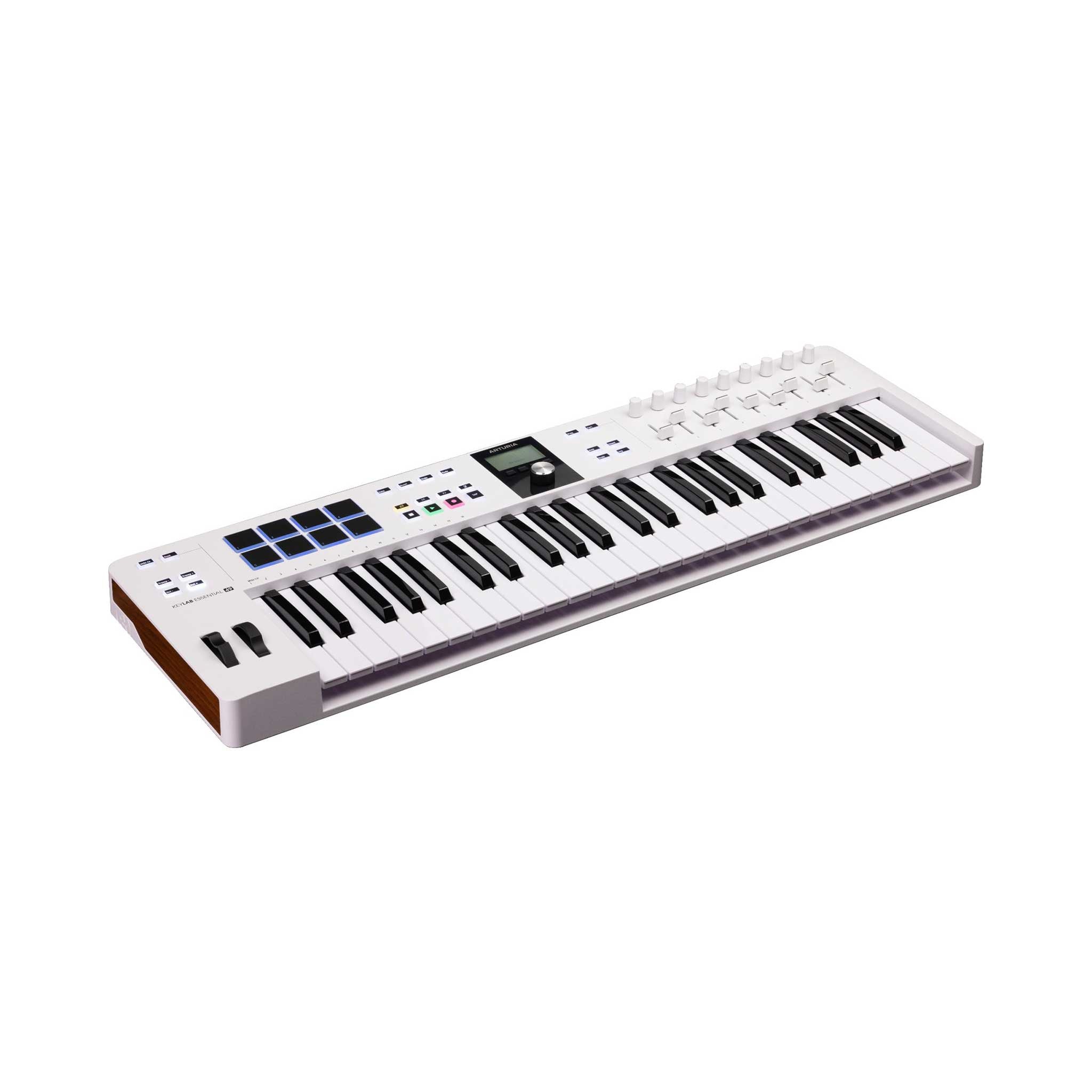 Arturia Keylab essential Midi Controller mit 49 Tasten in weiß auf weißem Hintergrund