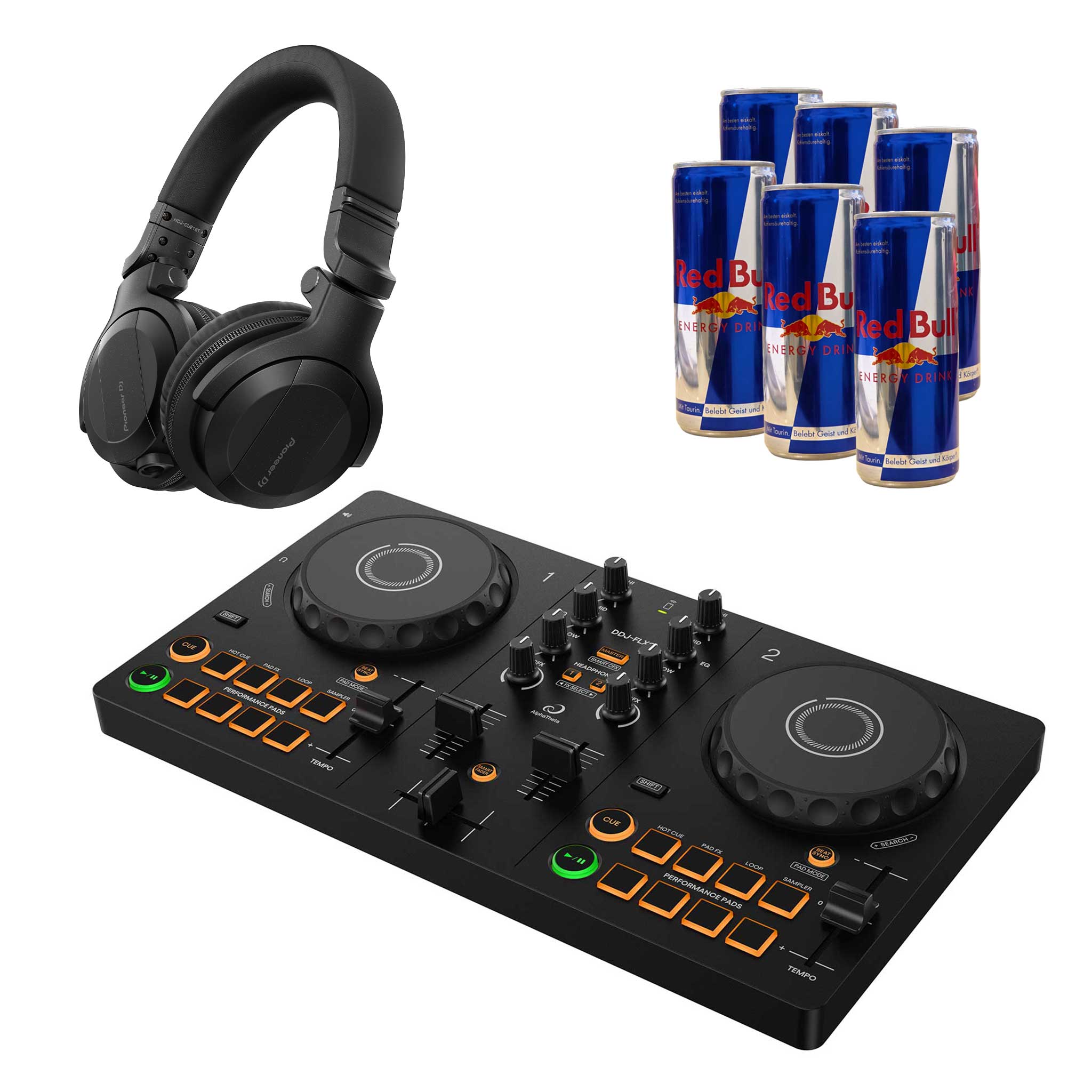 AlphaTheta DDJ-FLX2 Set Kopfhörer CUE1 6ertray Redbull