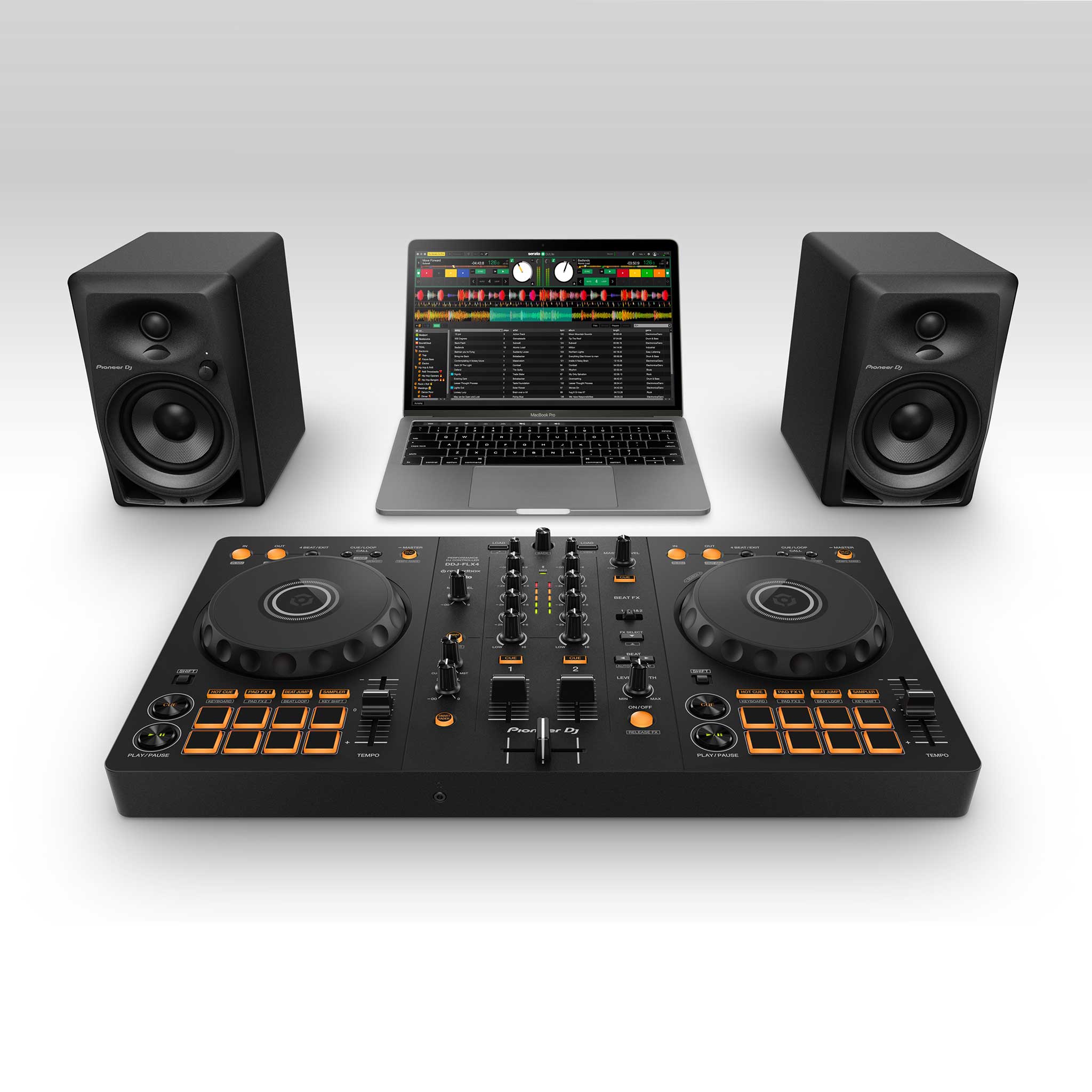 Alphatheta DJ Controller DDJ-FLX4 set mit laptop und monitore serato