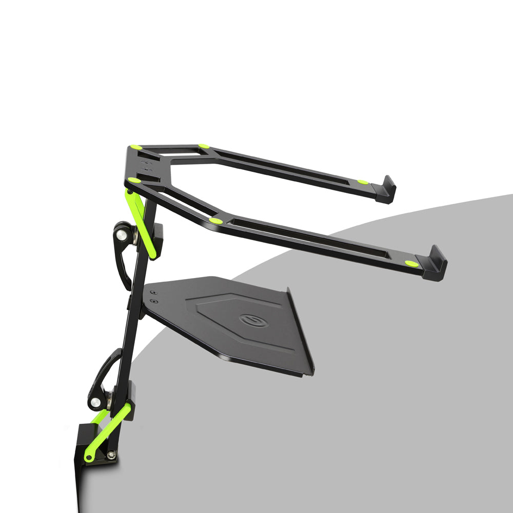 Gravity Laptopständer Schwarz mit Ablage schräg