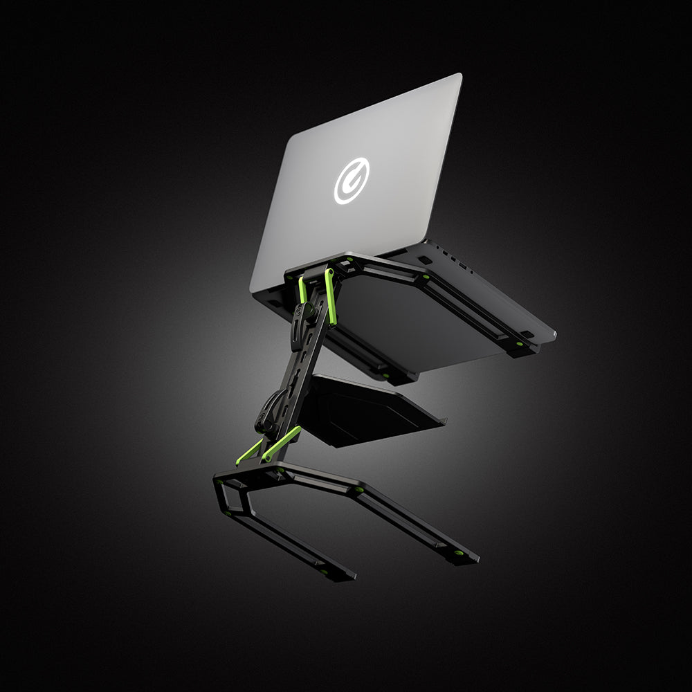 Gravity Laptopständer Schwarz mit Ablage hero