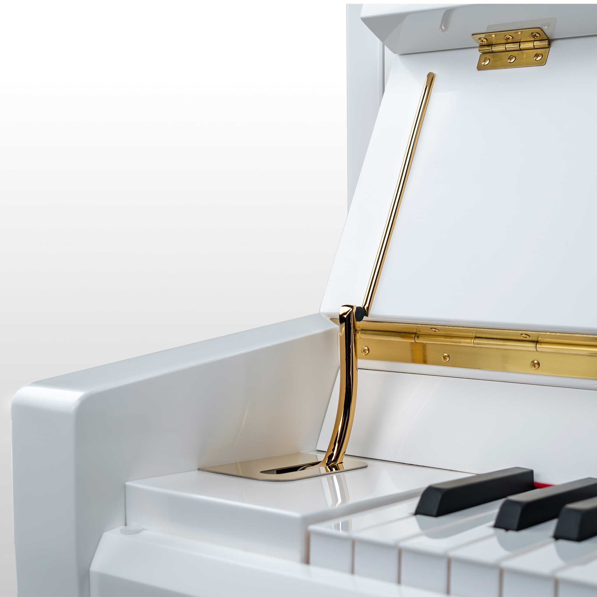 Fridolin Schimmel Klavier weiss poliert tastenklappenbremse