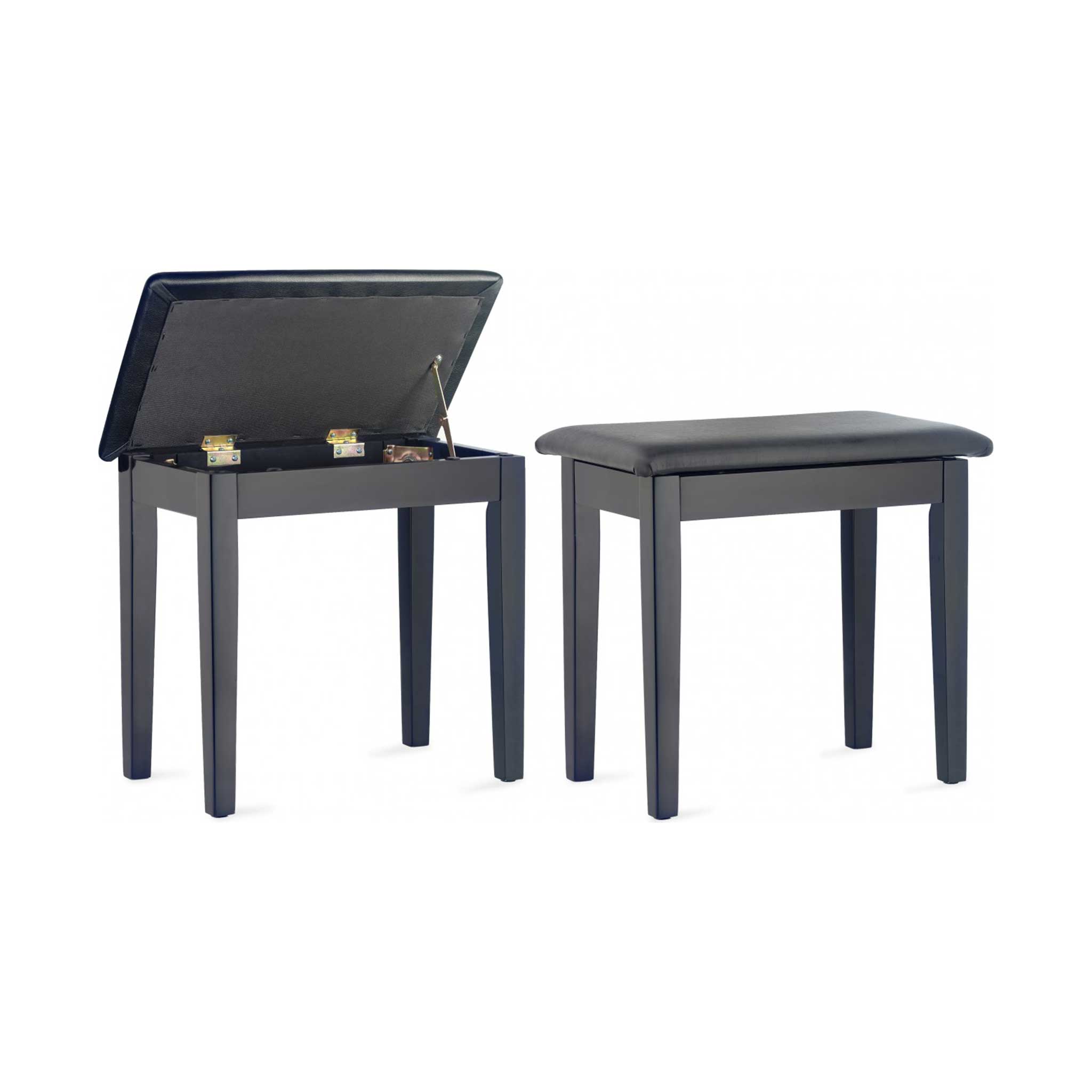 Stagg Pianobank schwarz matt mit Staufach Deckel geöffnet Kunstleder sitz weißer Hintergrund