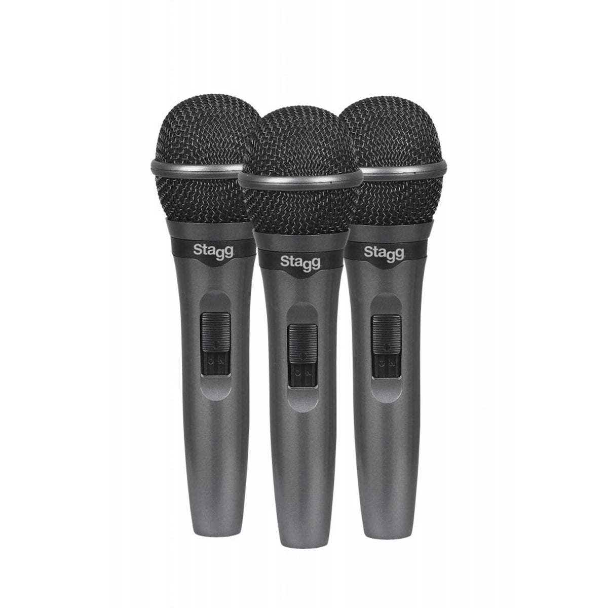 Stagg SDMP15-3 3 Mikrofone mit Schalter auf weißem Hintergrund