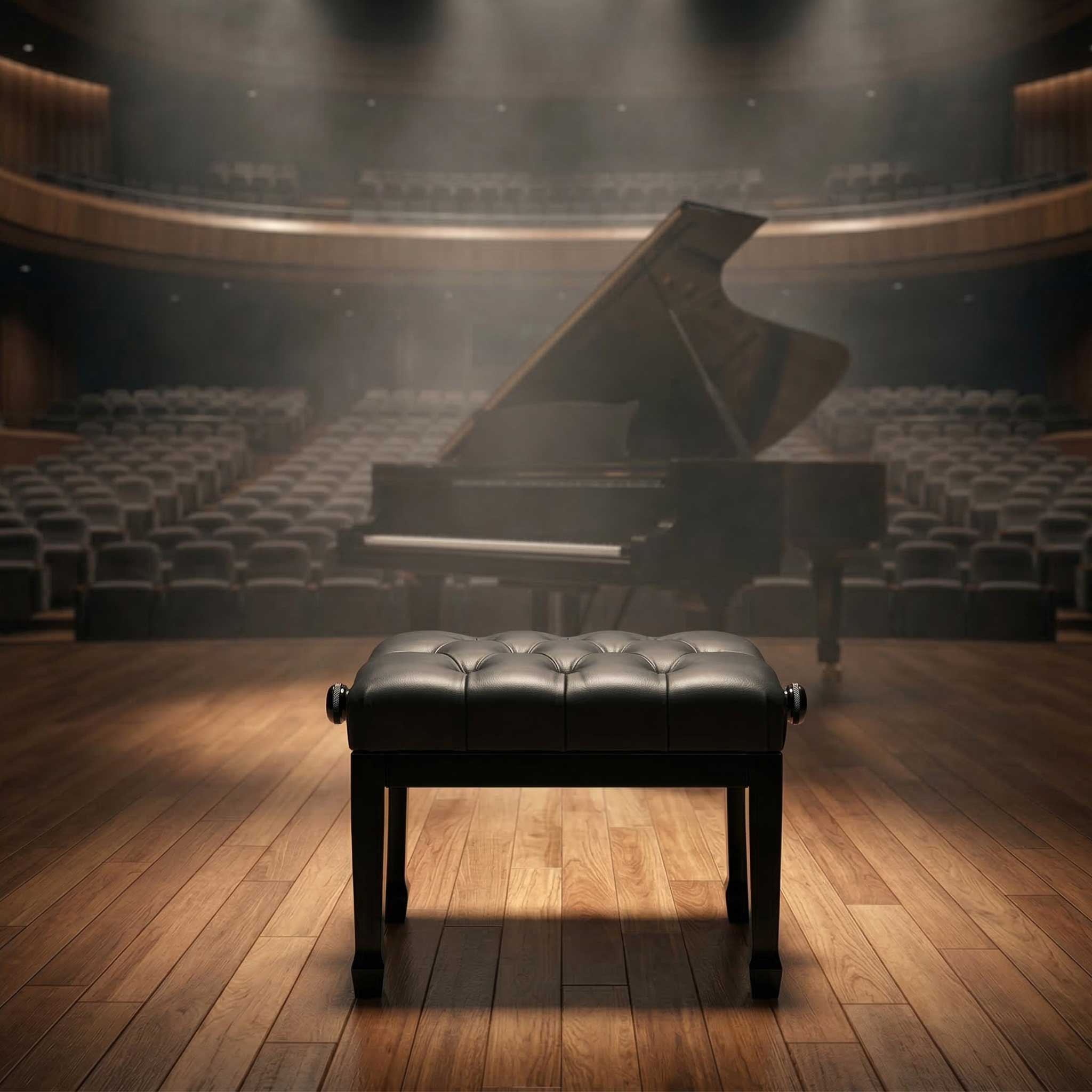 Discacciati Konkzertklavierbank auf nebeliger Bühne