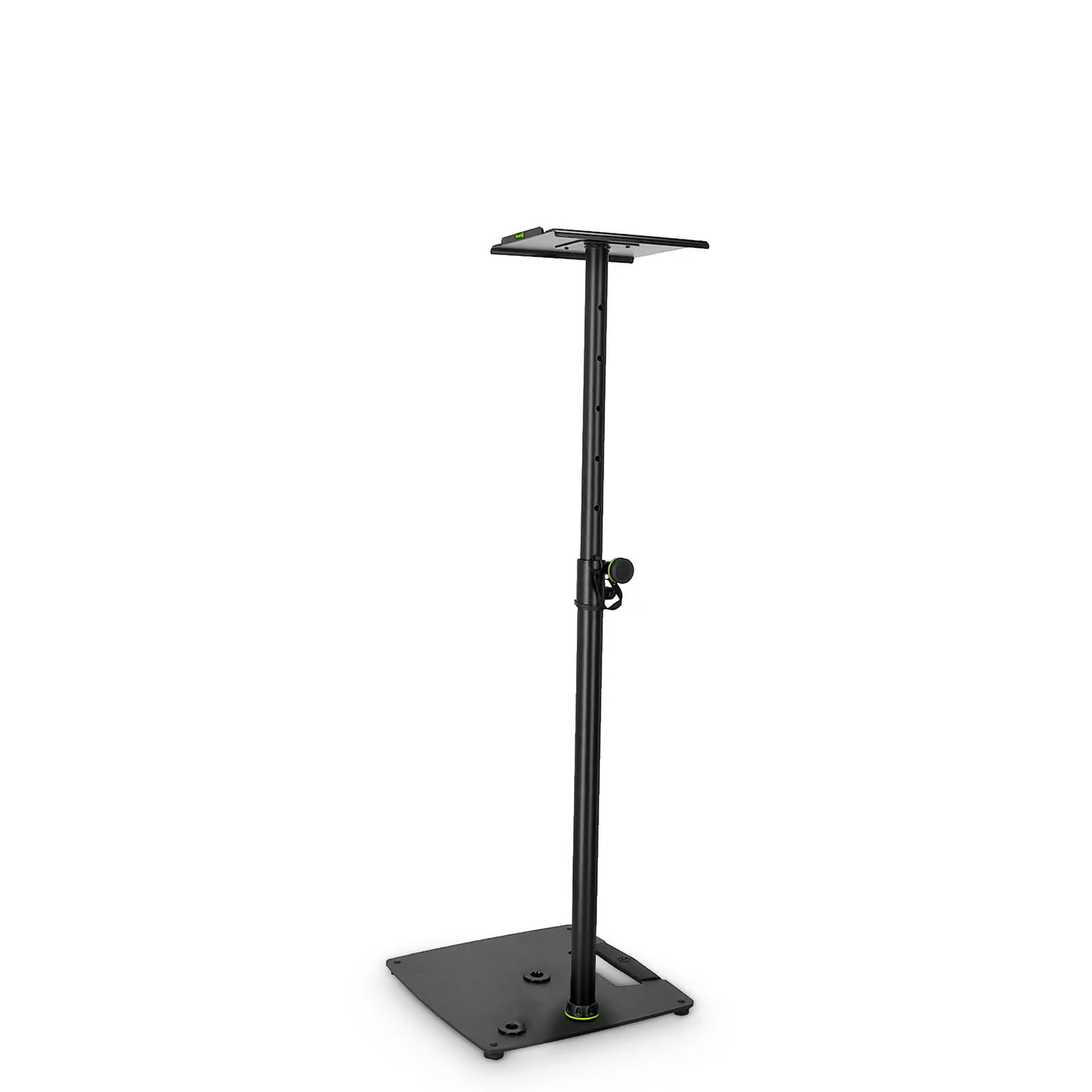 Gravity Studio Monitor Ständer mit quadratischem Stahlsockel schwarz exzentrisch montiert