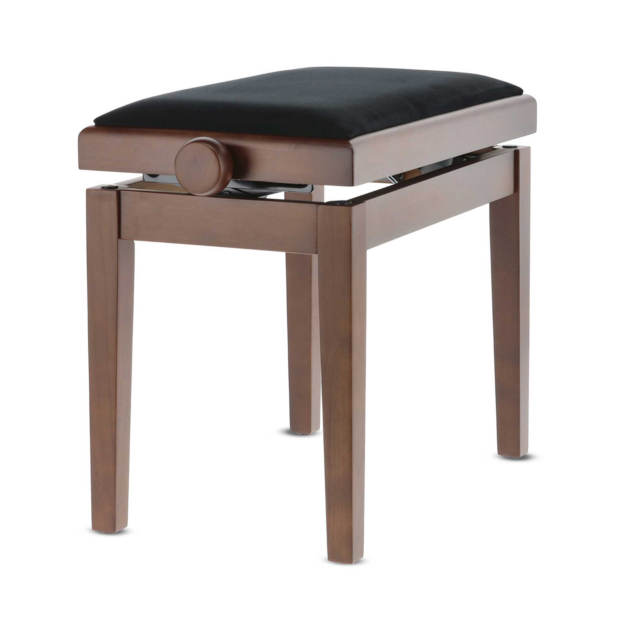 Klavierbank Braun mit schwarzem Polster seite winkel