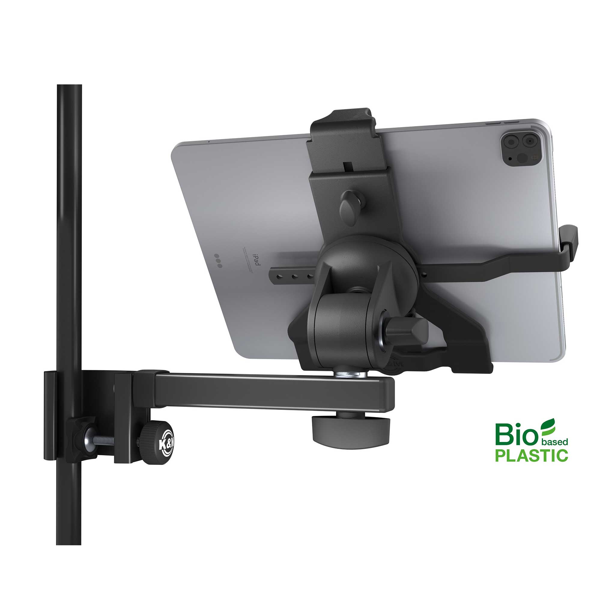 König & Meyer Tablethalter schwarz rückseite mit tablet