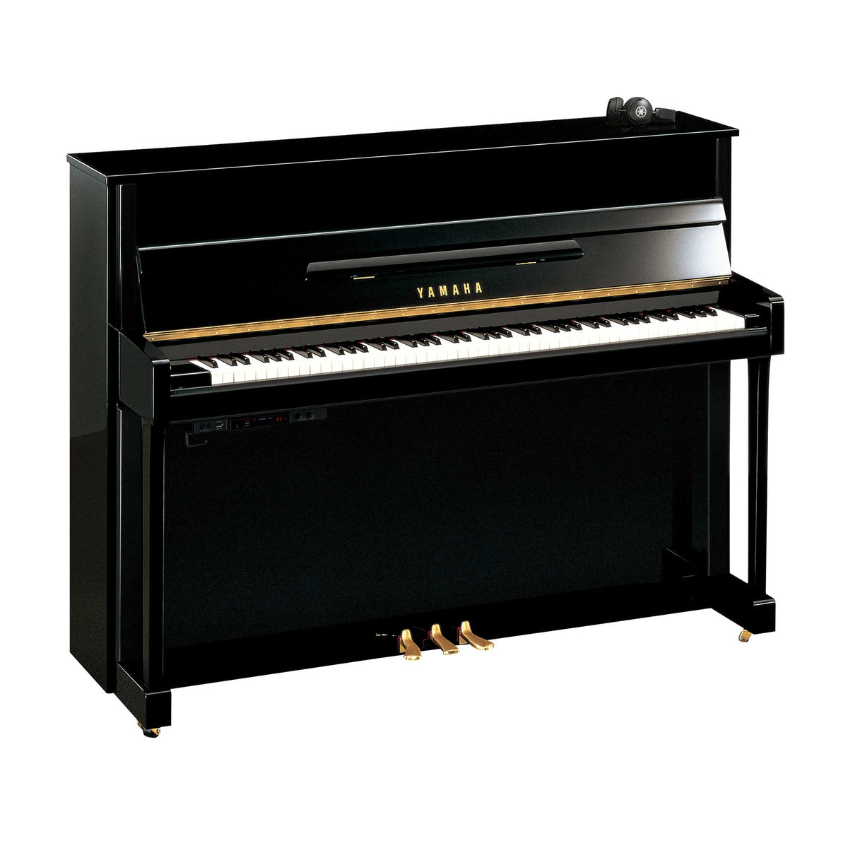 Yamaha b2 Silent piano schwarz poliert tastenklappe offen mit kopfhörer