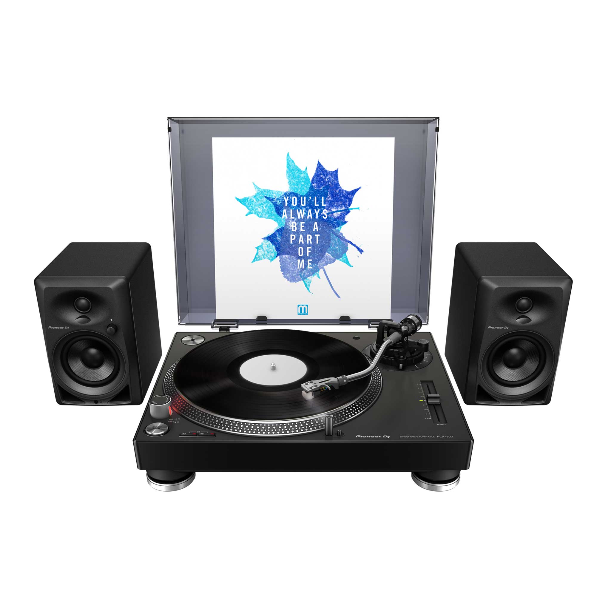 Pioneer Plattenspieler PLX 500 schwarz set mit deckel und 2 Monitoren