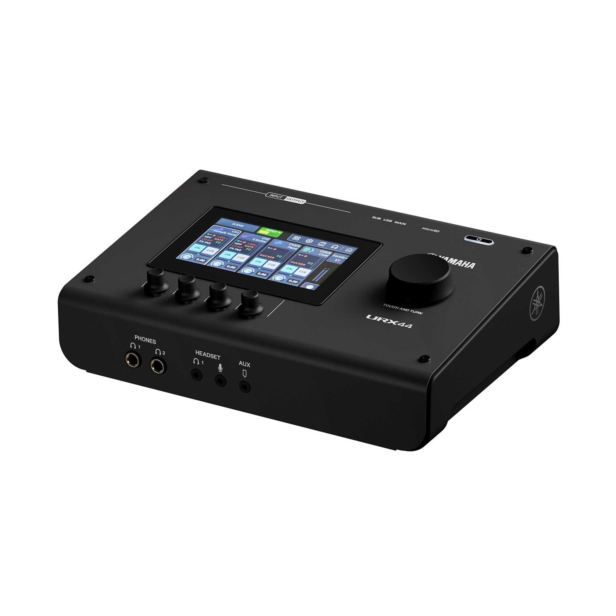 Yamaha URX44 Schwarz audio interface vorderseite angewinkelt