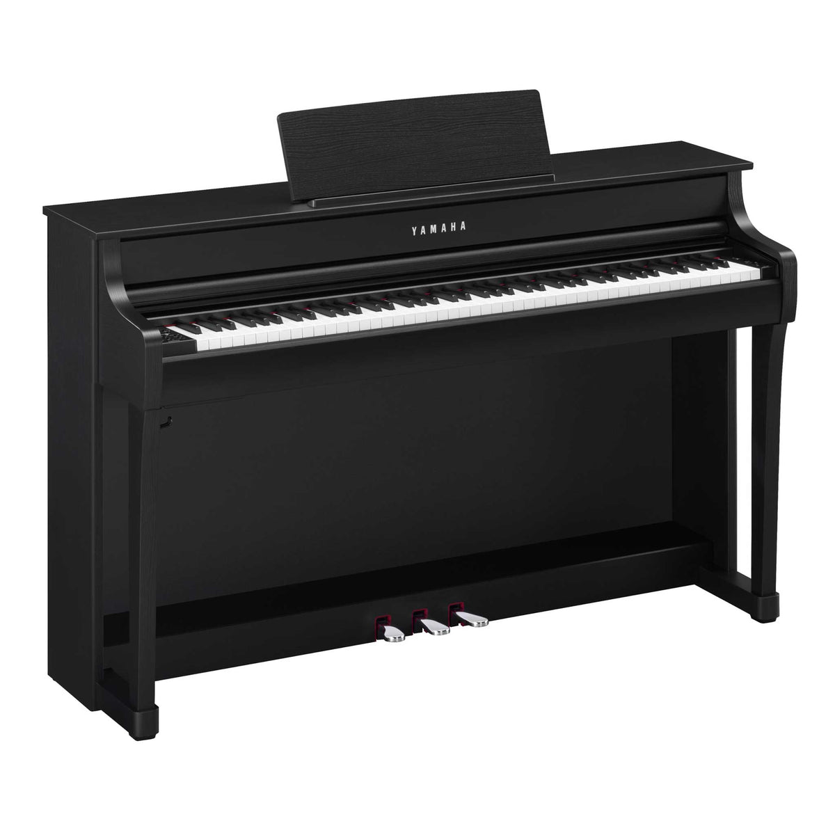 Yamaha CLP-835 Digitalpiano in Schwarz, Schrägansicht mit geöffneter Tastaturabdeckung