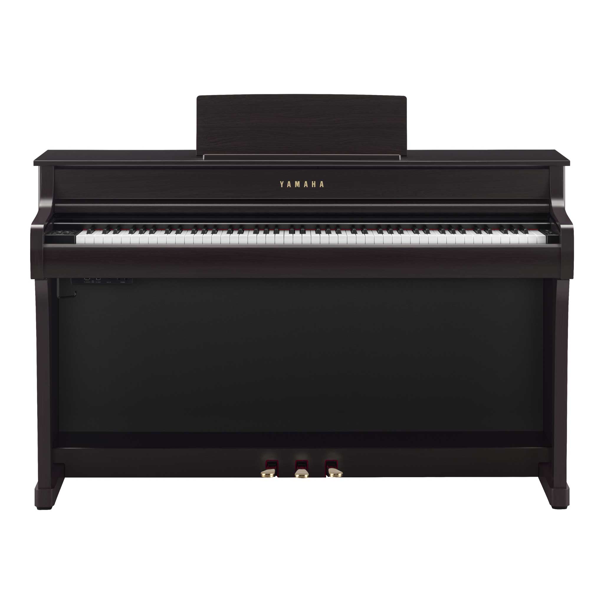 Yamaha CLP-835 R Rosenholz Vorderansicht mit Tastatur und Pedalen