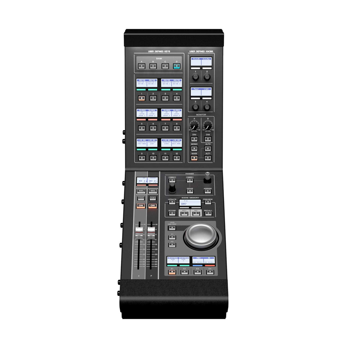 Yamaha DM7 Control Bedieneinheit in Frontansicht mit zwei Fadern, Jog-Wheel und beleuchteten Funktionstasten