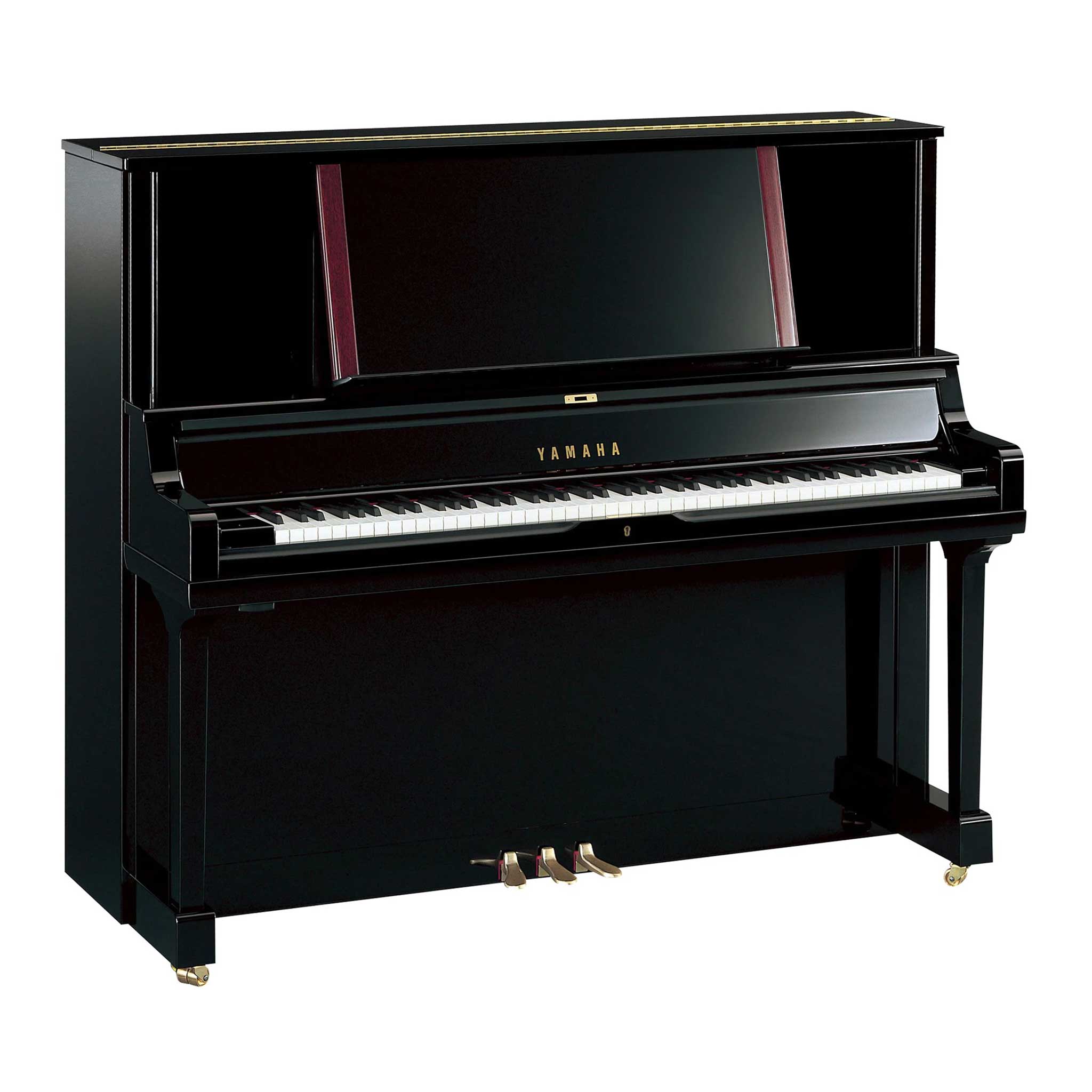 Yamaha YUS5 Piano schwarz poliert mit Mahagoni Details