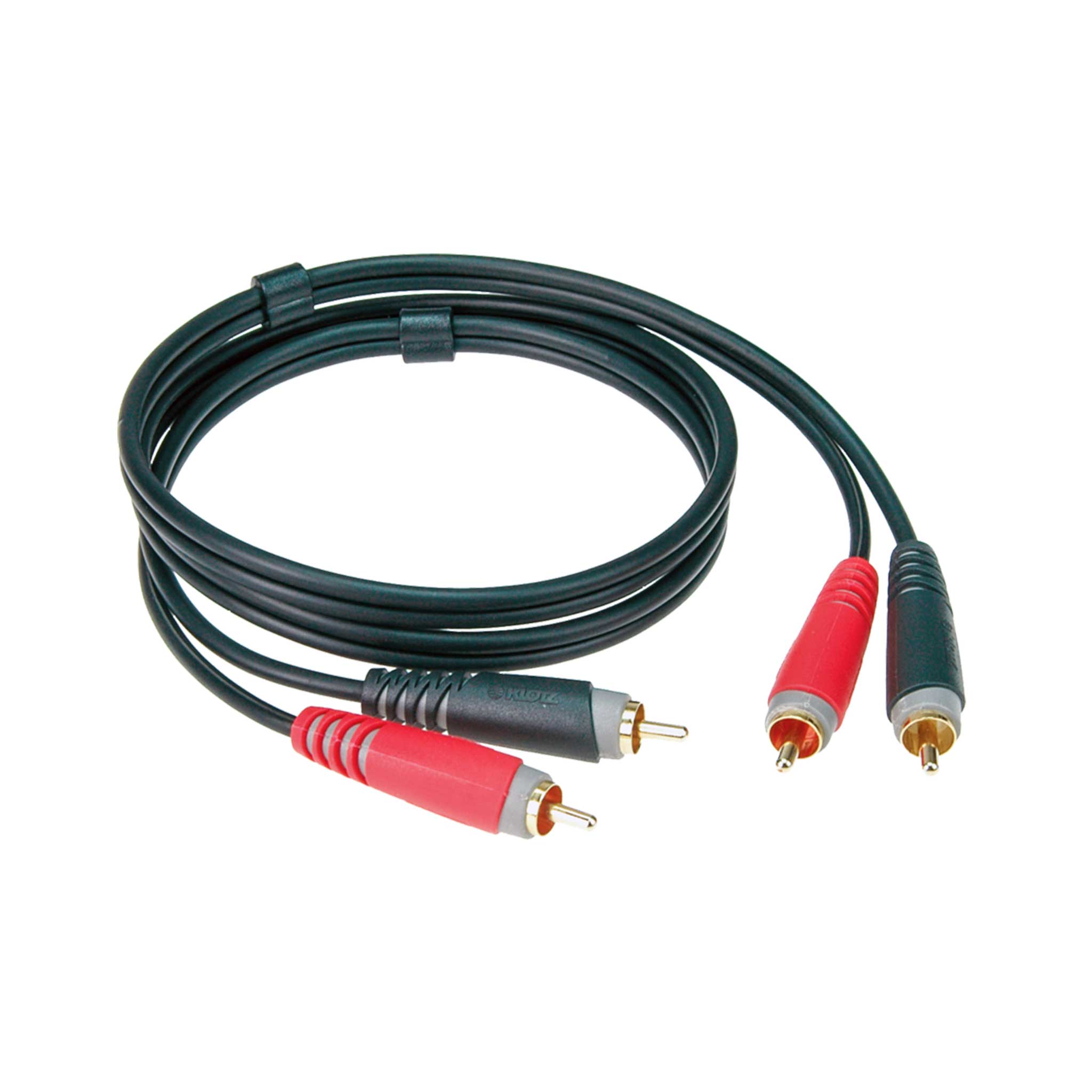 Klotz RCA Chinch Kabel Stecker Rot und Schwarz aufgerollt