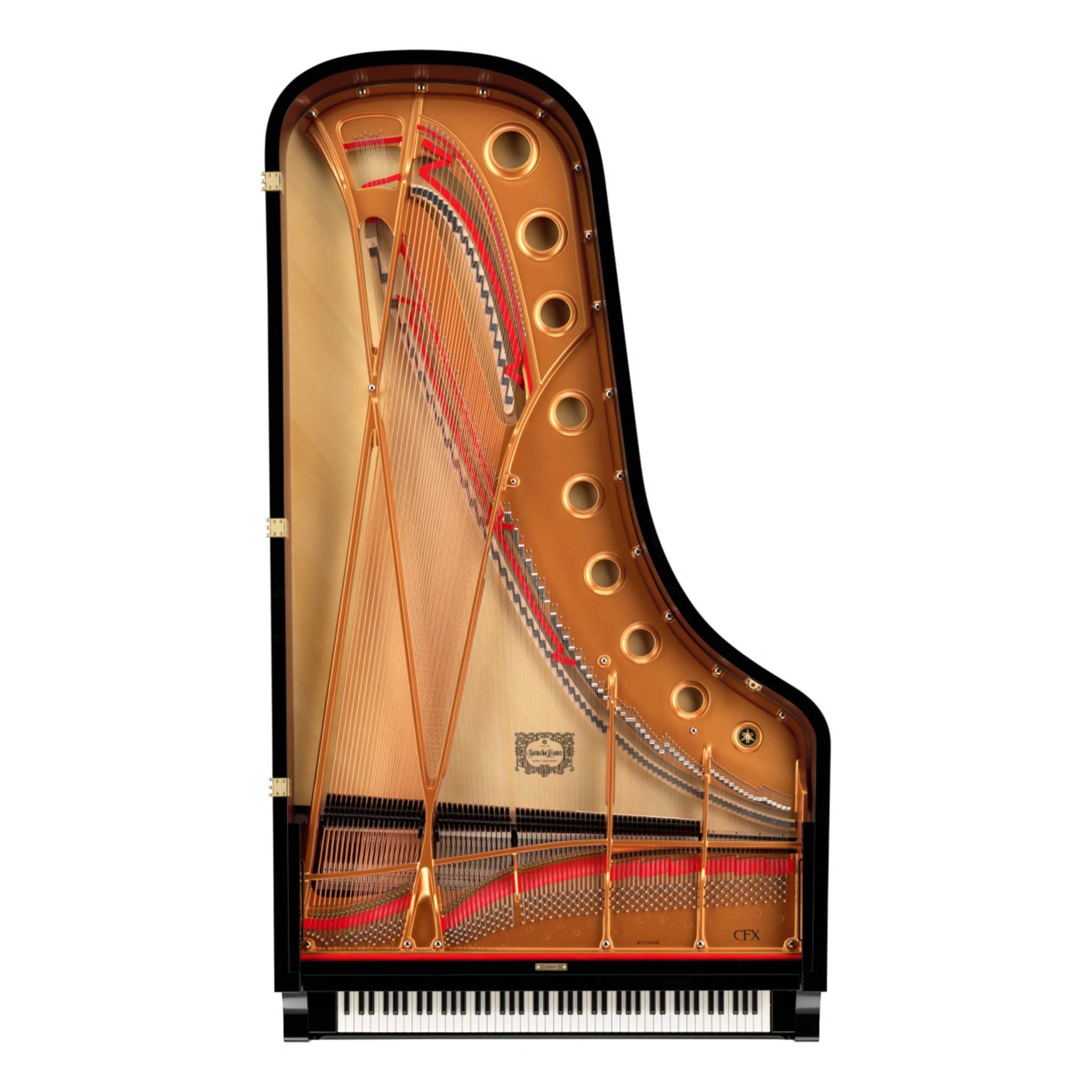 Yamaha CFX KOnzertflügel von oben ohne deckel saiten rahmen und klangkörper