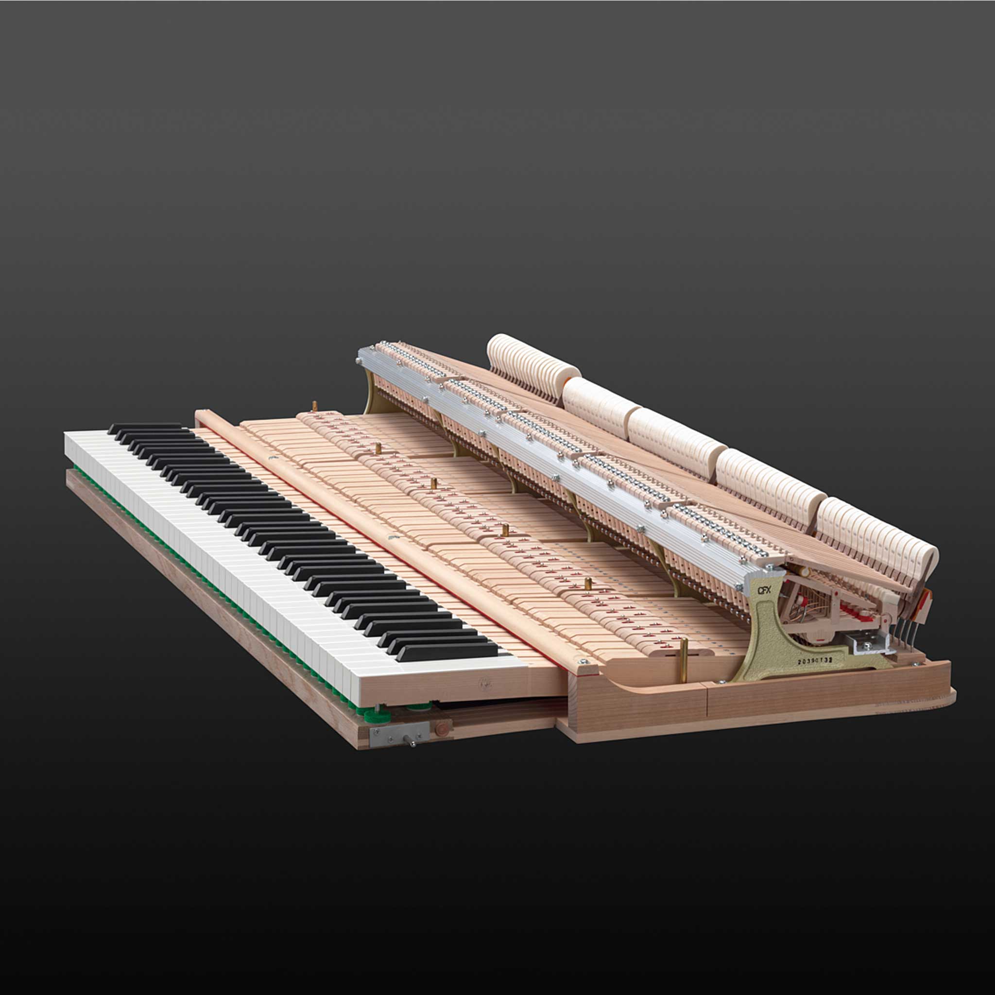 Yamaha CFX Mechanik seitenansicht mit Tasten und Hammerköpfen