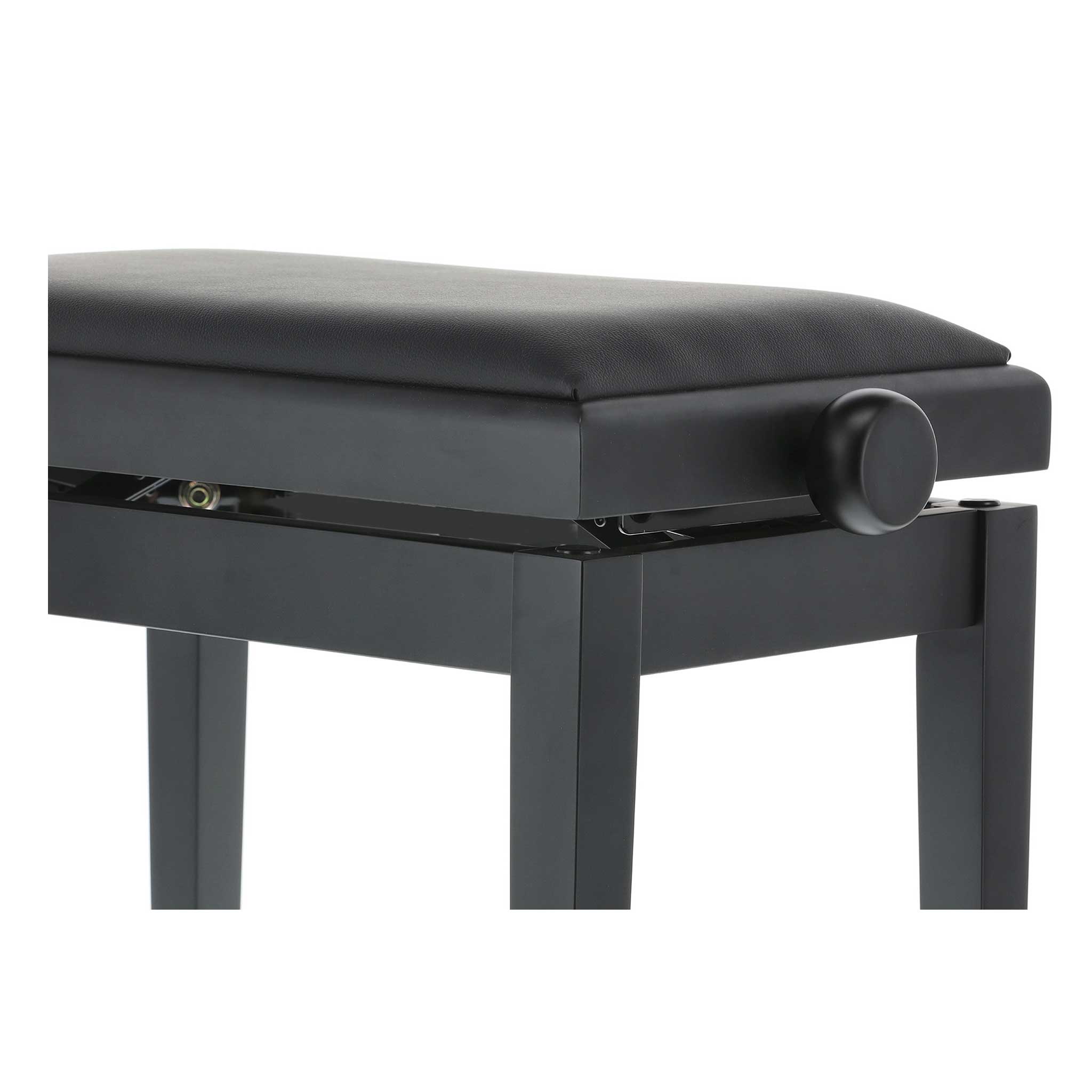 Klavierbank schwarz matt Kunstleder polster detail Knauf