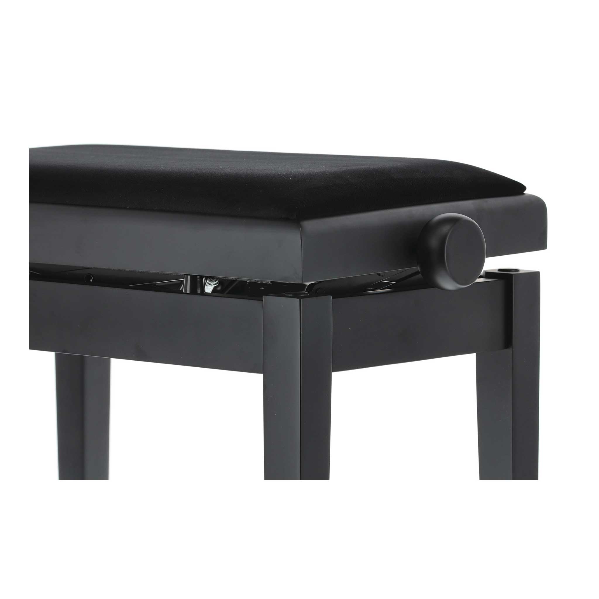 Gewa Autolift Klavierbank schwarz matt detail knauf stoff schwarz