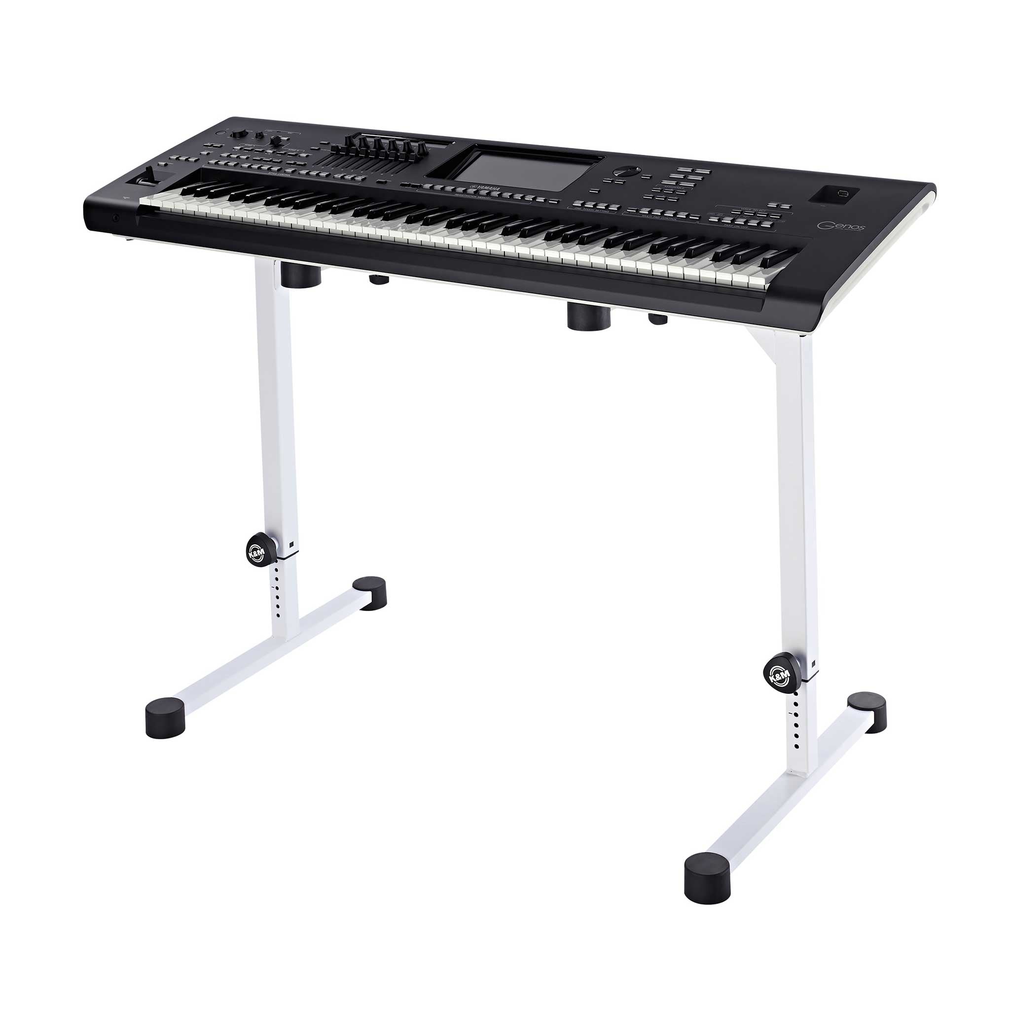 König & Meyer Omega Keyboardständer weiß mit yamaha keyboard on top