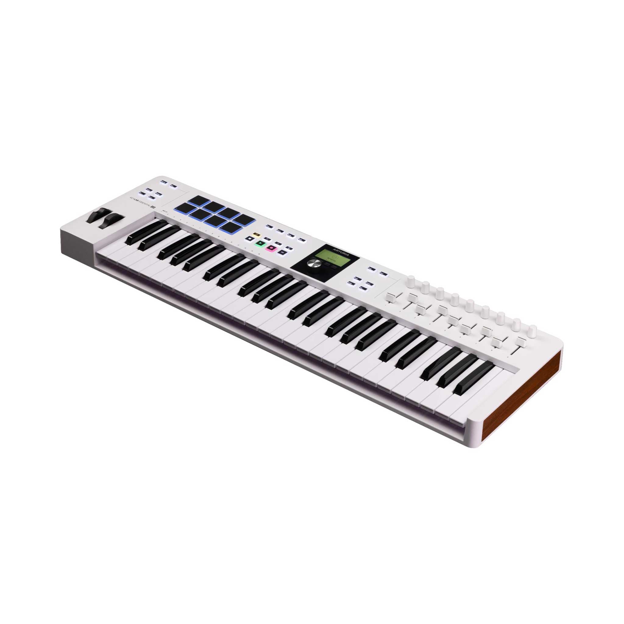 Arturia Keylab essential Midi Controller mit 49 Tasten in weiß auf weißem Hintergrund 
