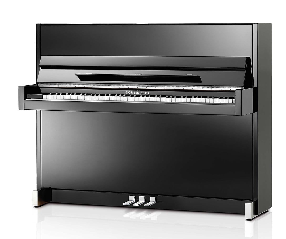 Schimmel C116 Modern schwarz poliert links Tastenklappe offen