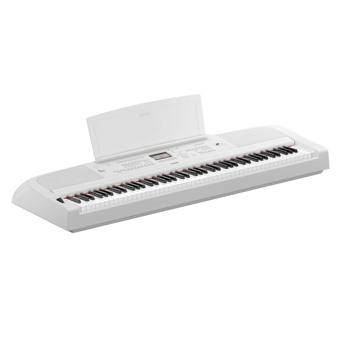 Yamaha DGX670WH Portable Grand weiss Perspektivisch mit notenpult