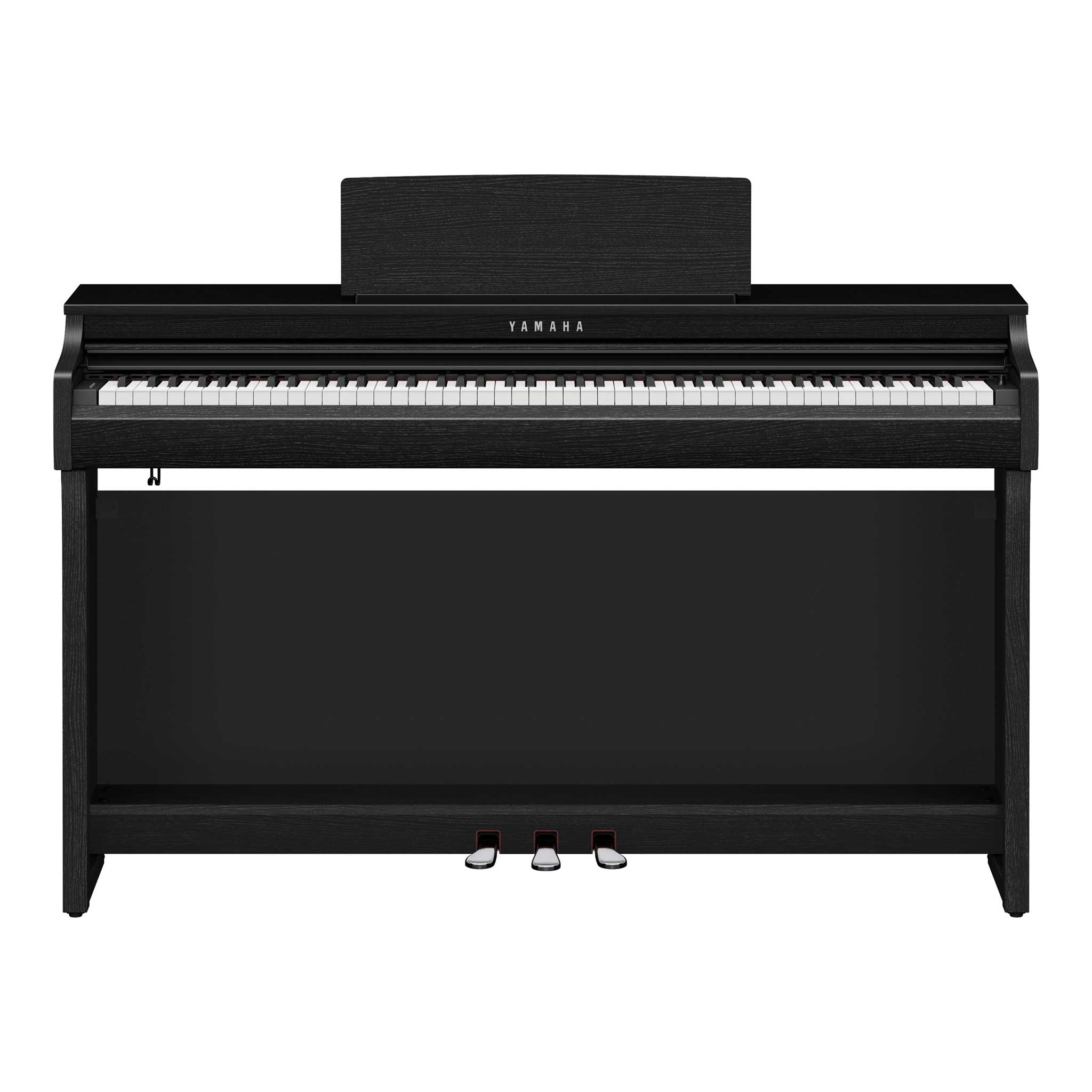 Digitalpiano Yamaha Clavinova CLP825B schwarz matt vorderansicht tasten pedale logo