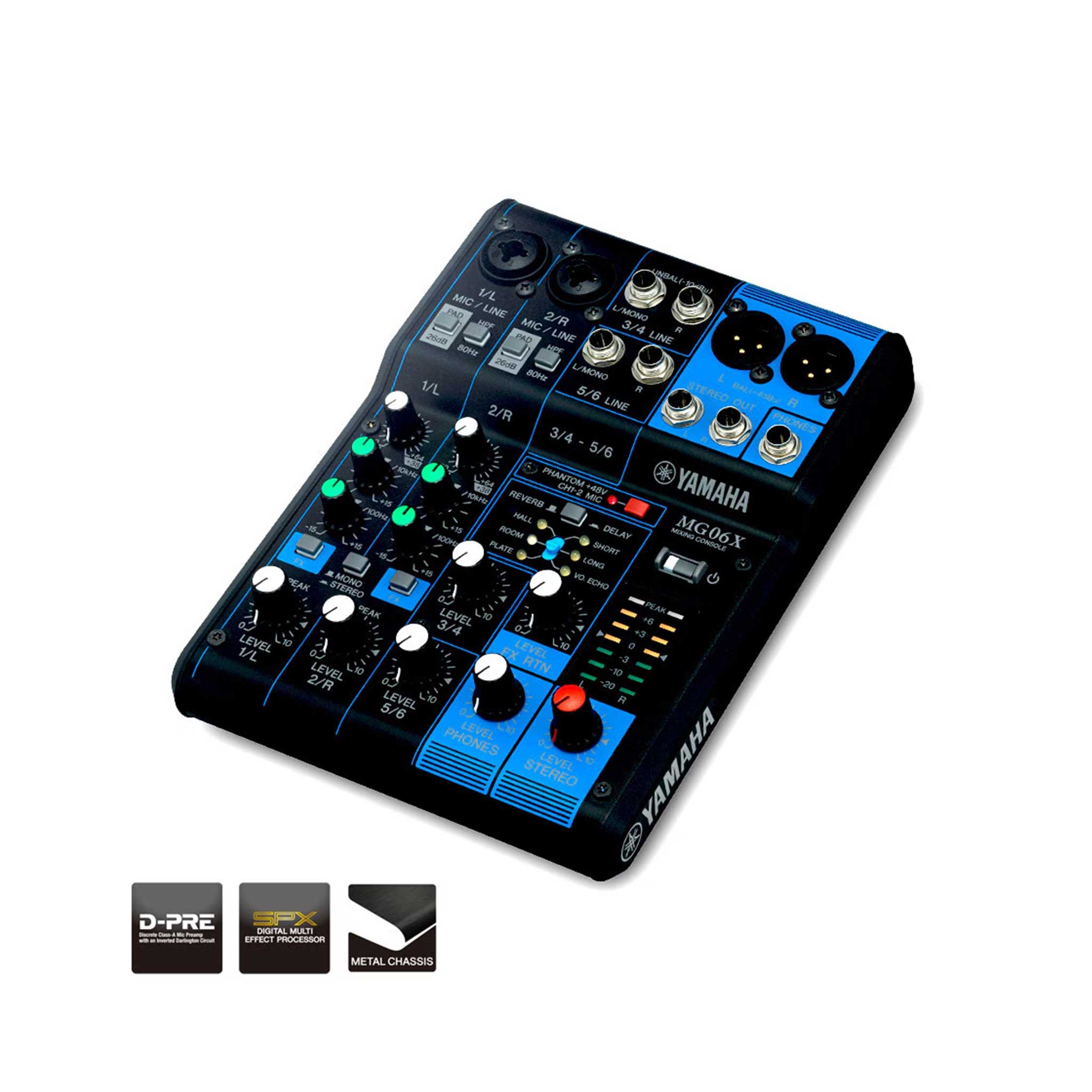 Yamaha MG06x Analogmischpult mit Symbole