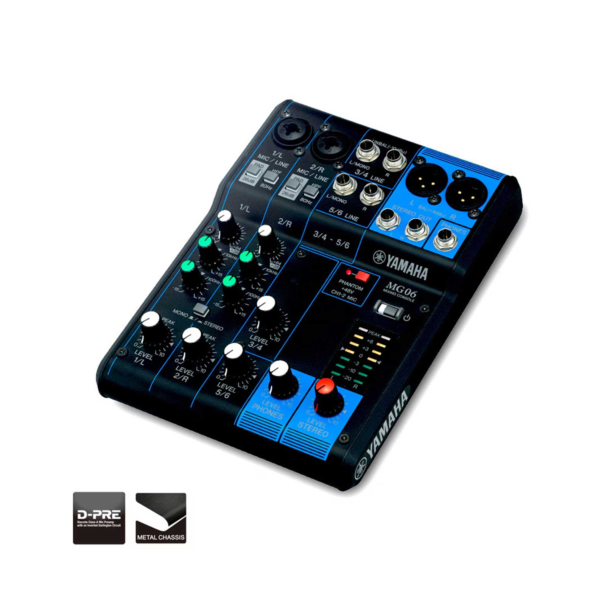 Yamaha MG06 Analog mixer mit Symbolen