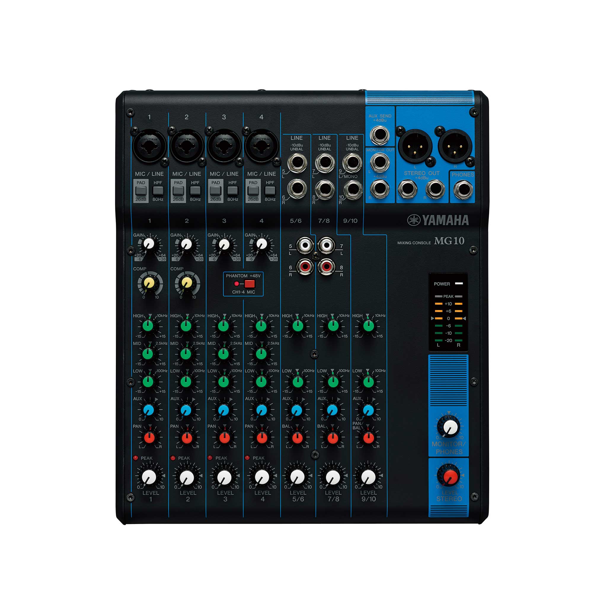Yamaha MG10 Mixer oberseite schwarz blau mit encoder