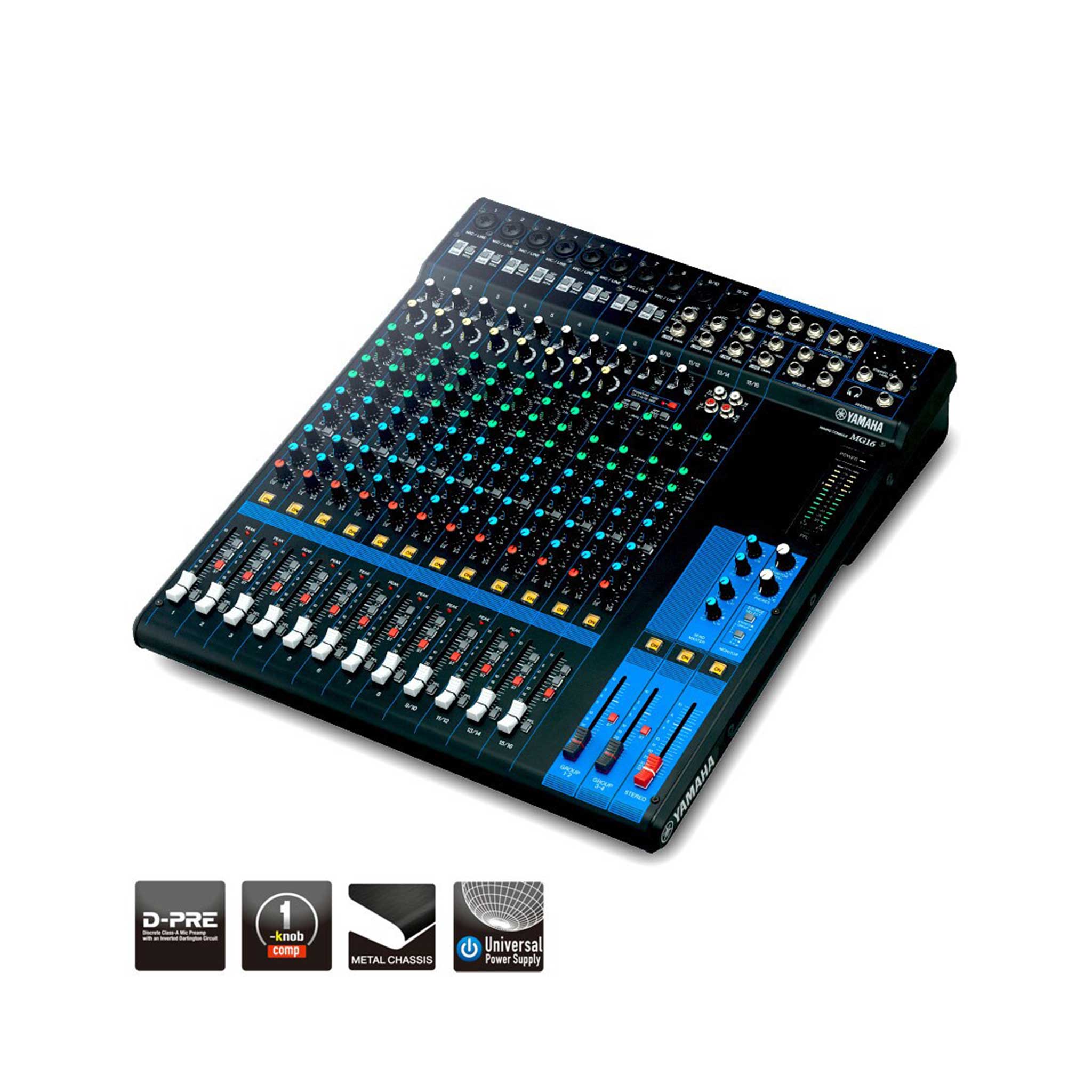 Yamaha Analog Mixer MG16 front mit Symbole