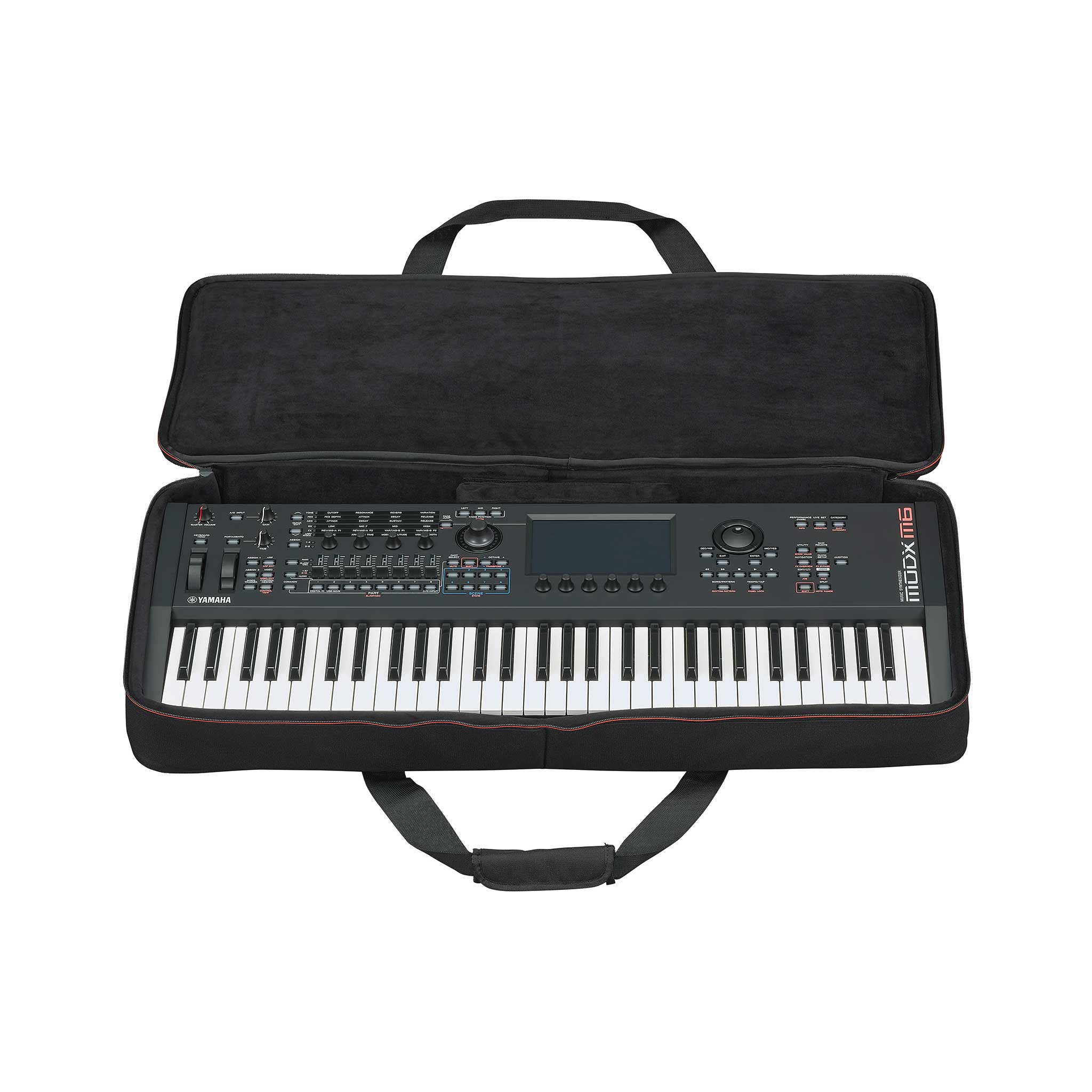 Yamaha Softcase für Modx M6 schwarz geöffnet mit Synthesizer