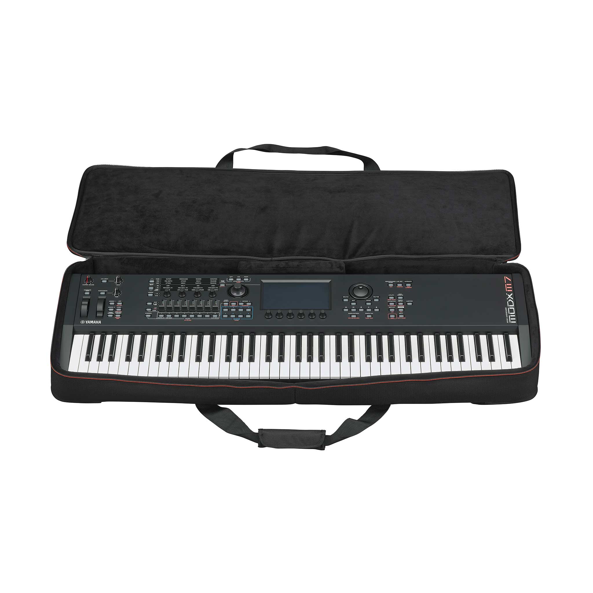 Yamaha Softcase für ModxM7 geöffnet mit Synthesizer