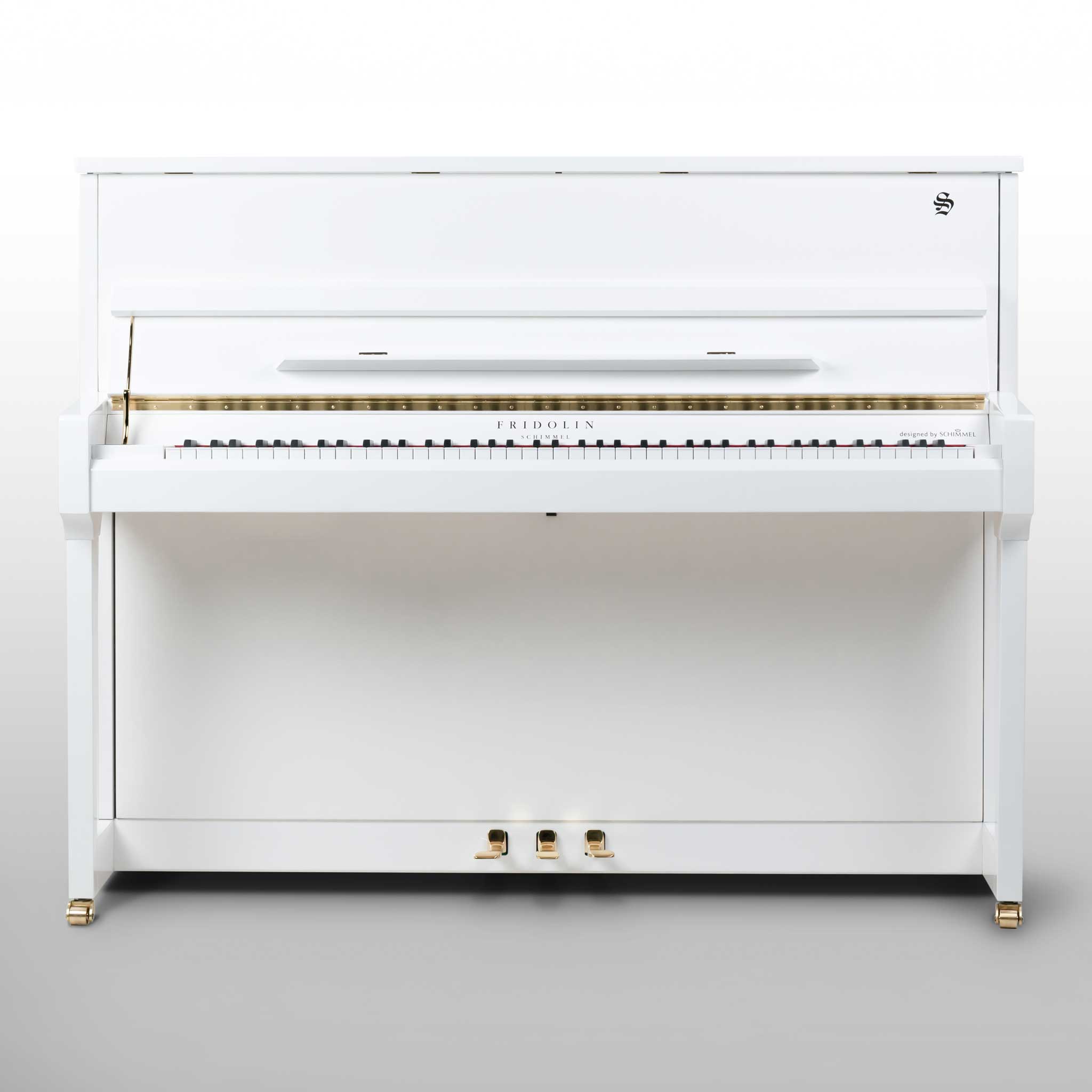 Fridolin Schimmel Klavier weiss poliert front