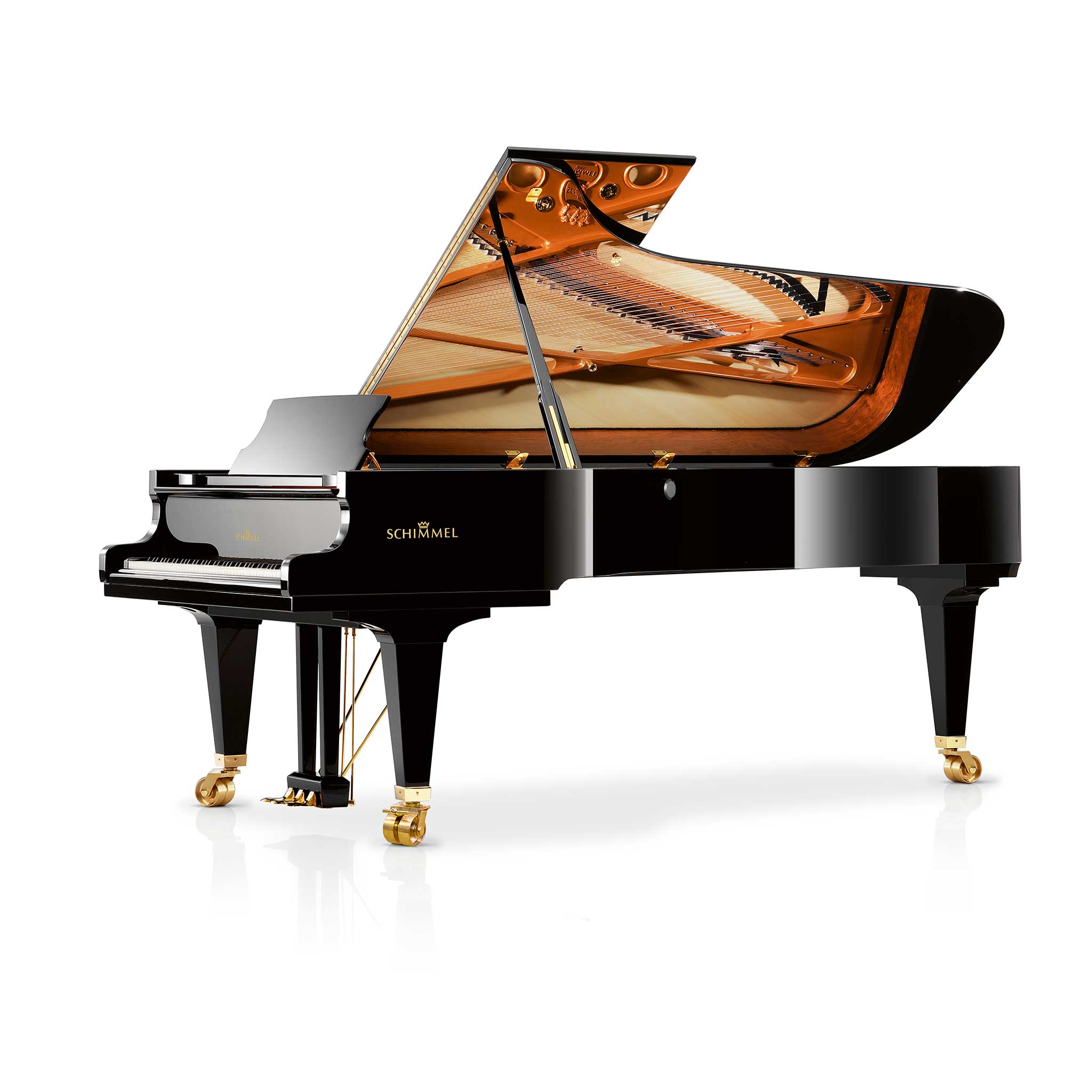 Schimmel Konzertflügel K280 schwarz poliert Seitenansicht geöffneter Deckel