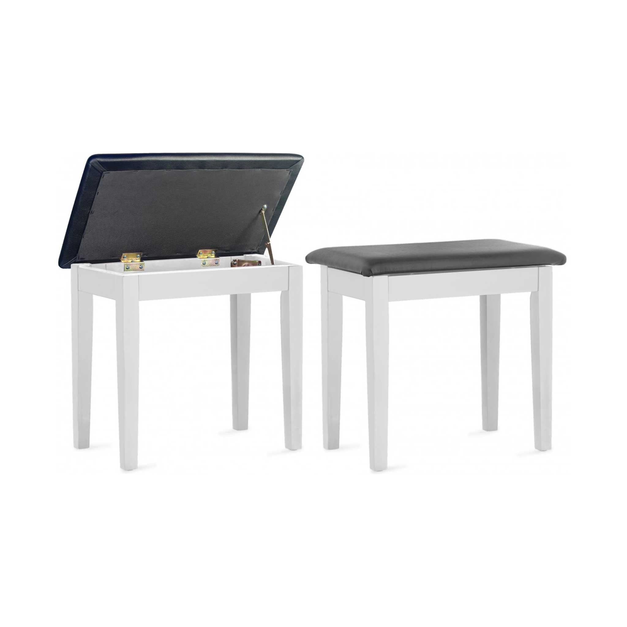 Stagg Pianobank weiß matt mit Staufach Deckel geöffnet Kunstleder sitz weißer Hintergrund